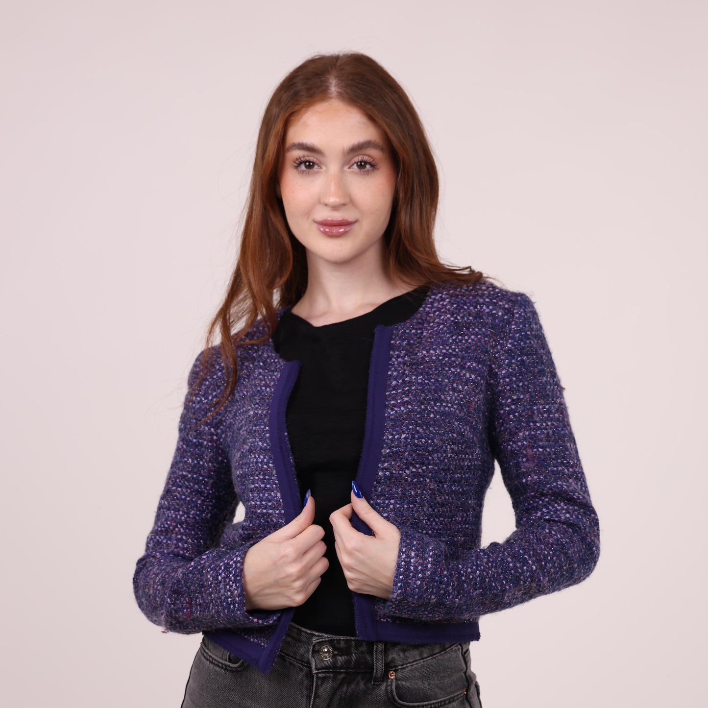 Textured Purple Tweed Cropped Jacket