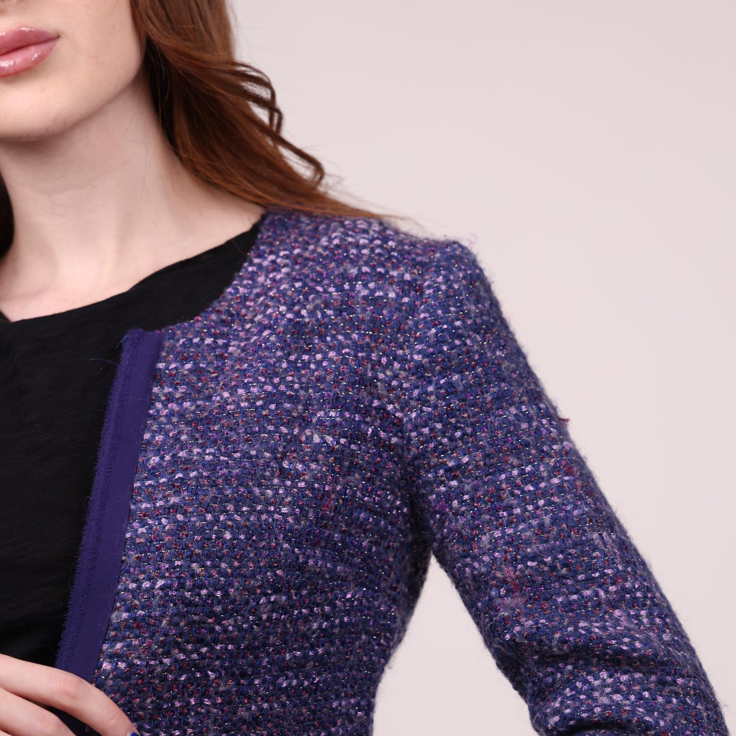 Textured Purple Tweed Cropped Jacket