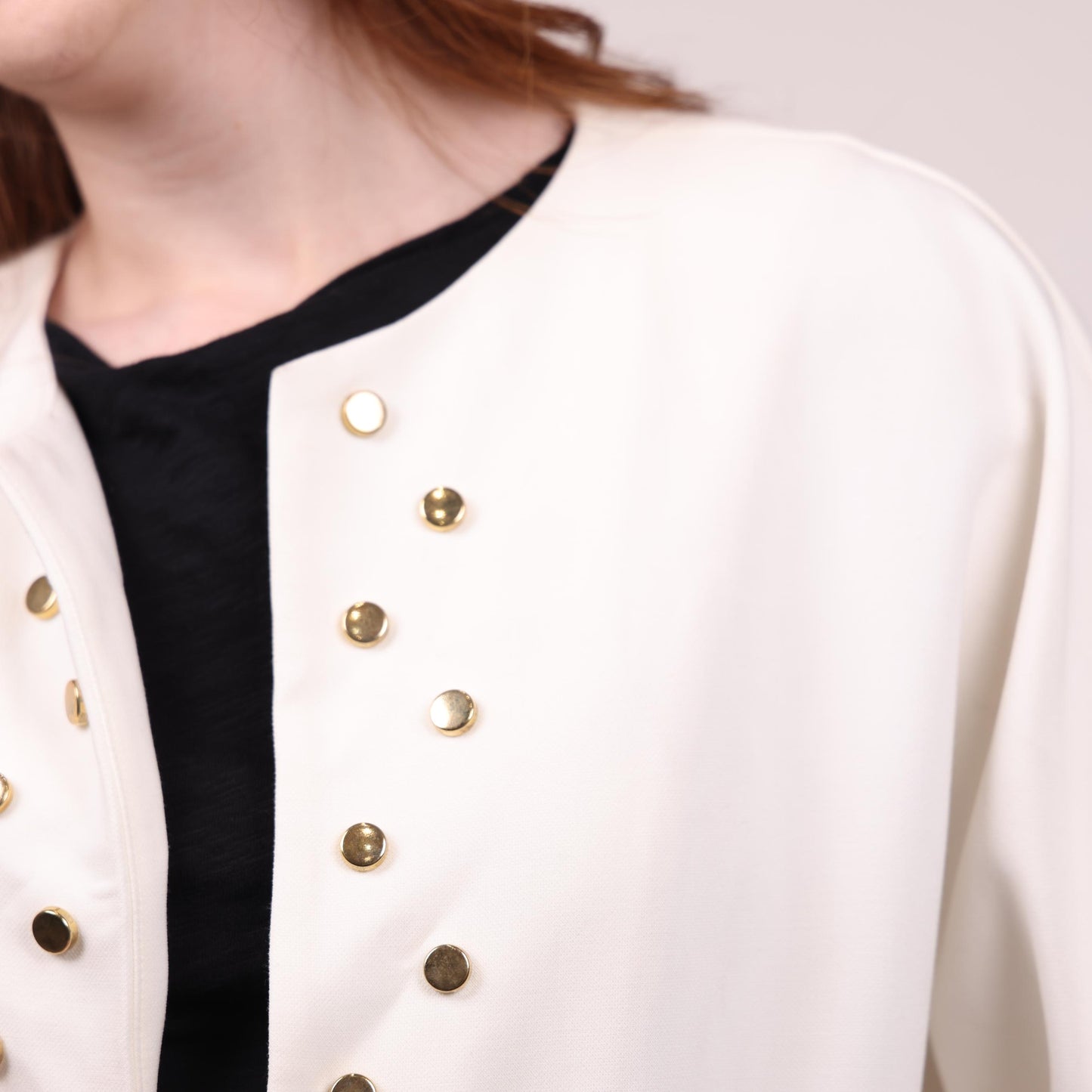 White Boxy Jacket with Gold Stud Accents