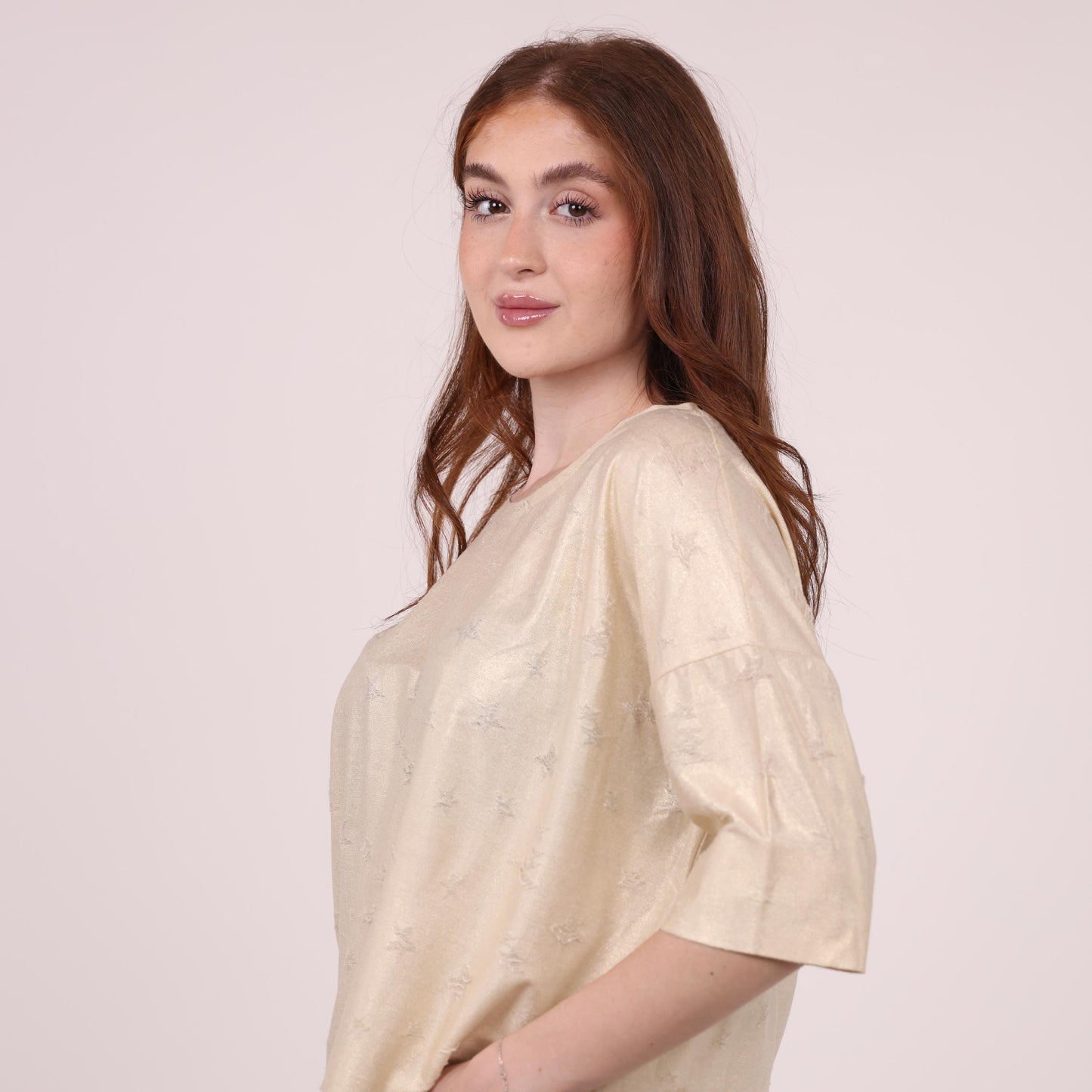 Metallic Beige Oversized Top