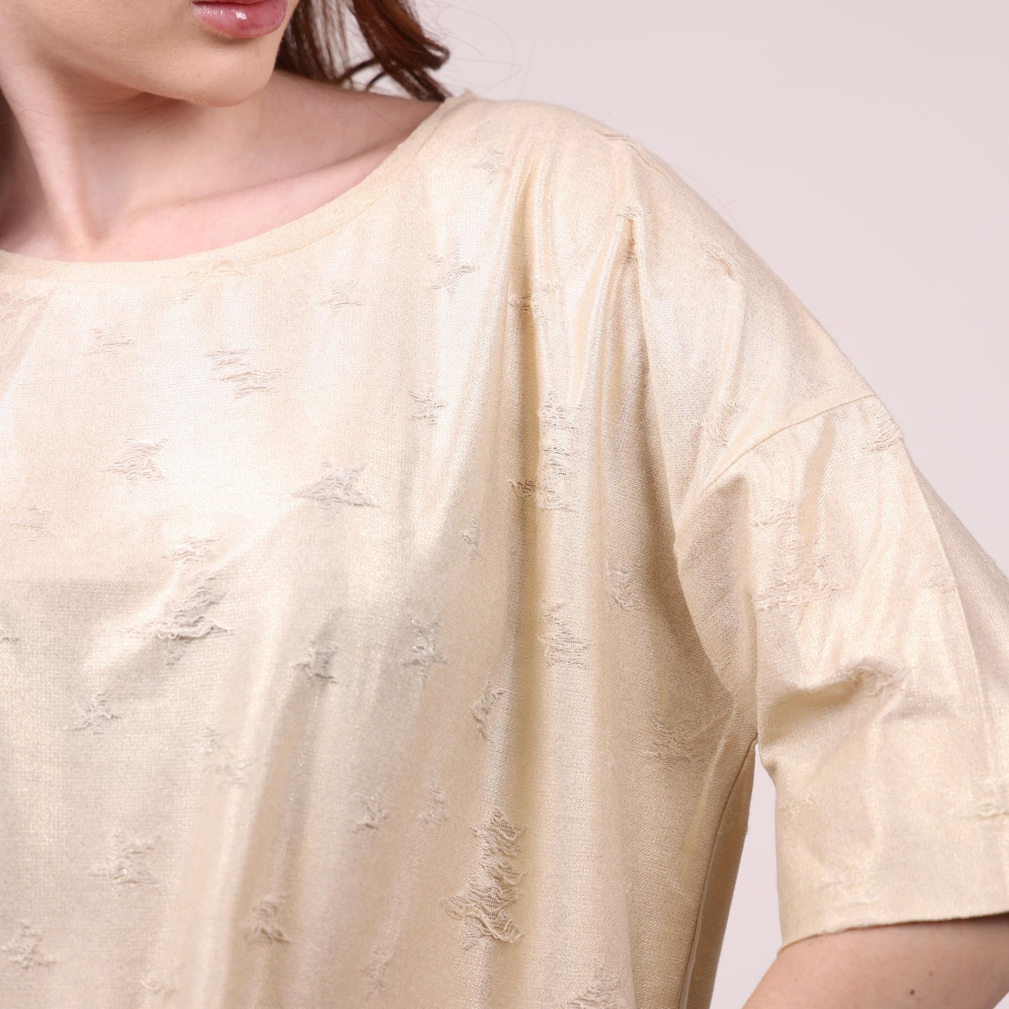 Metallic Beige Oversized Top