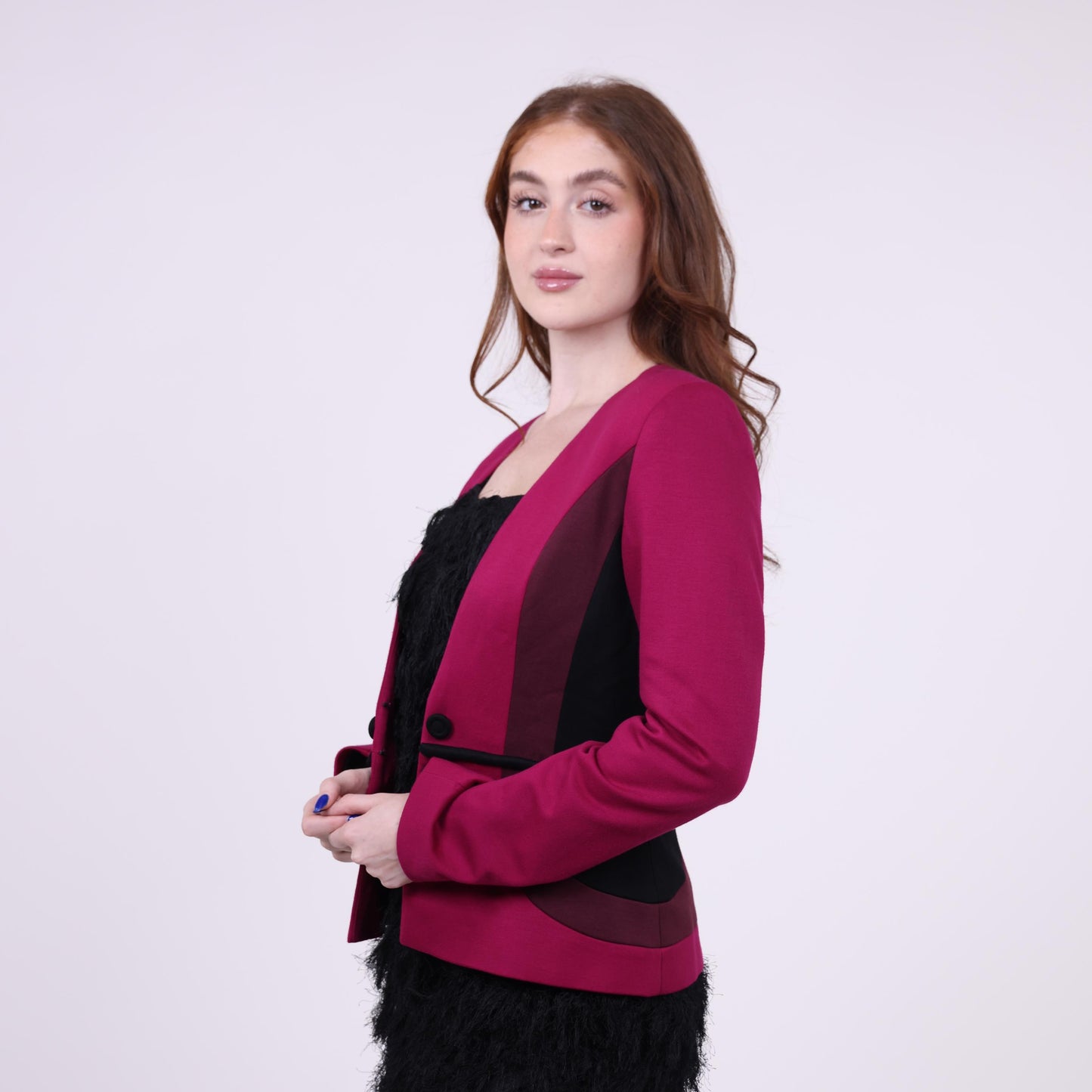 Bold Magenta Blazer with Black Panel Detailing