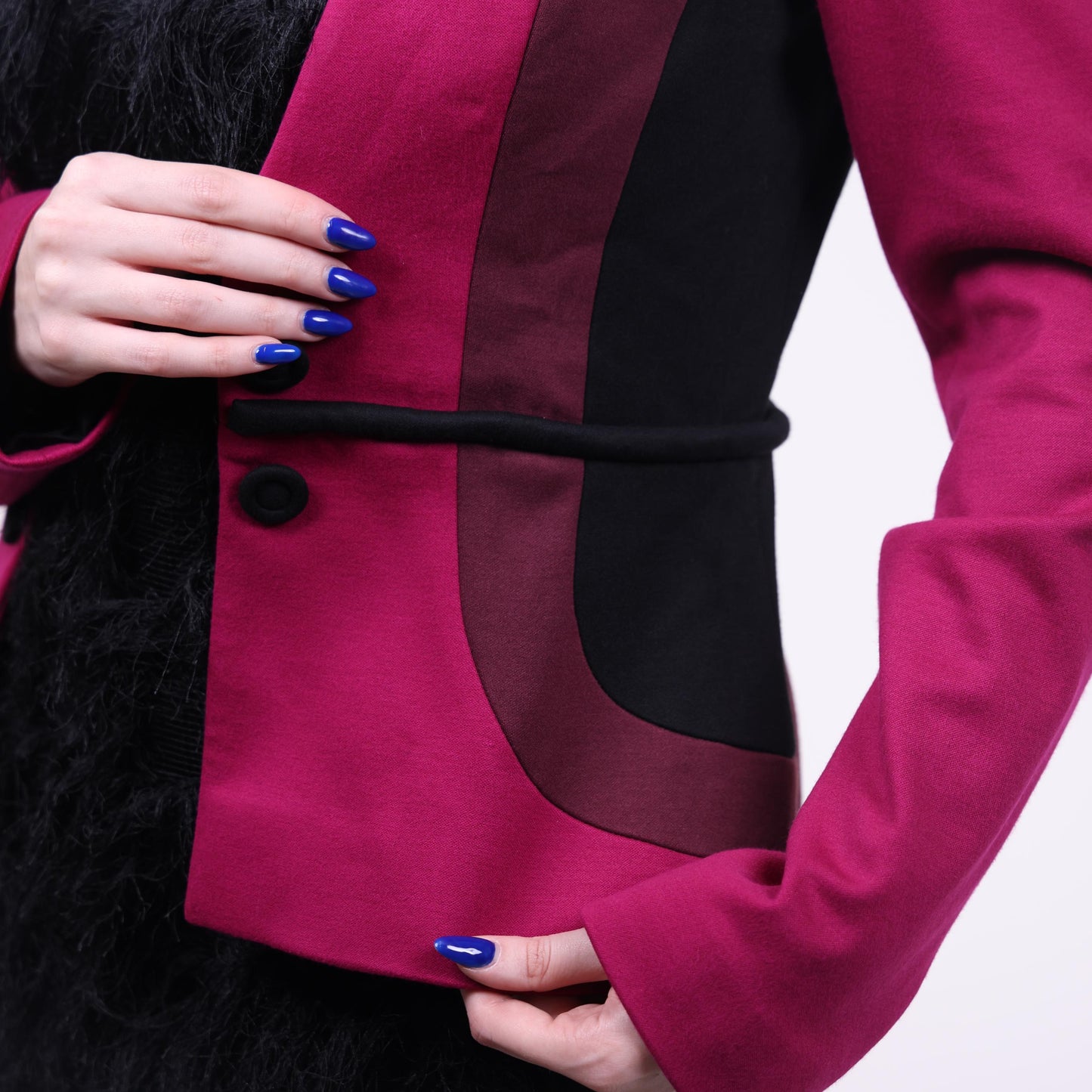Bold Magenta Blazer with Black Panel Detailing