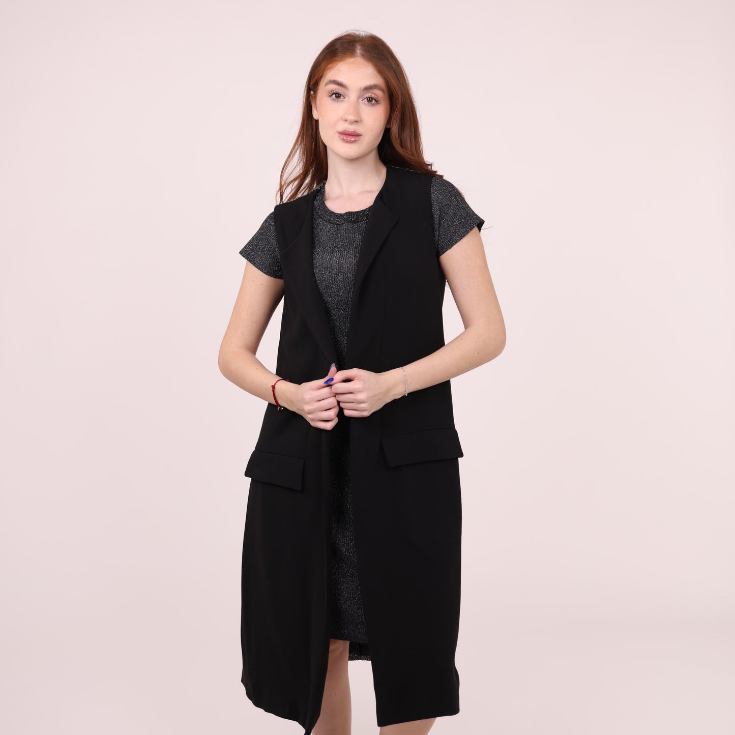 Black Sleeveless Long Vest