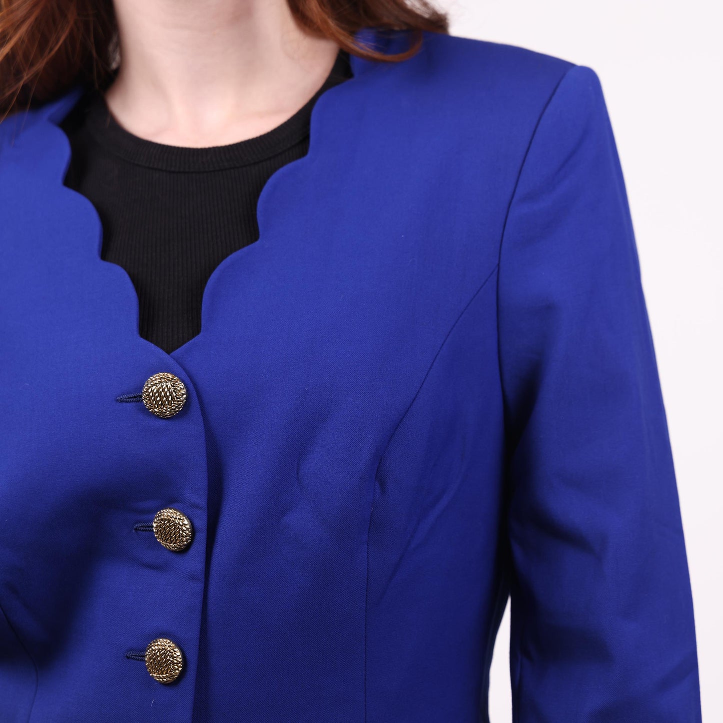 Royal Blue Scalloped-Edge Blazer with Gold Buttons