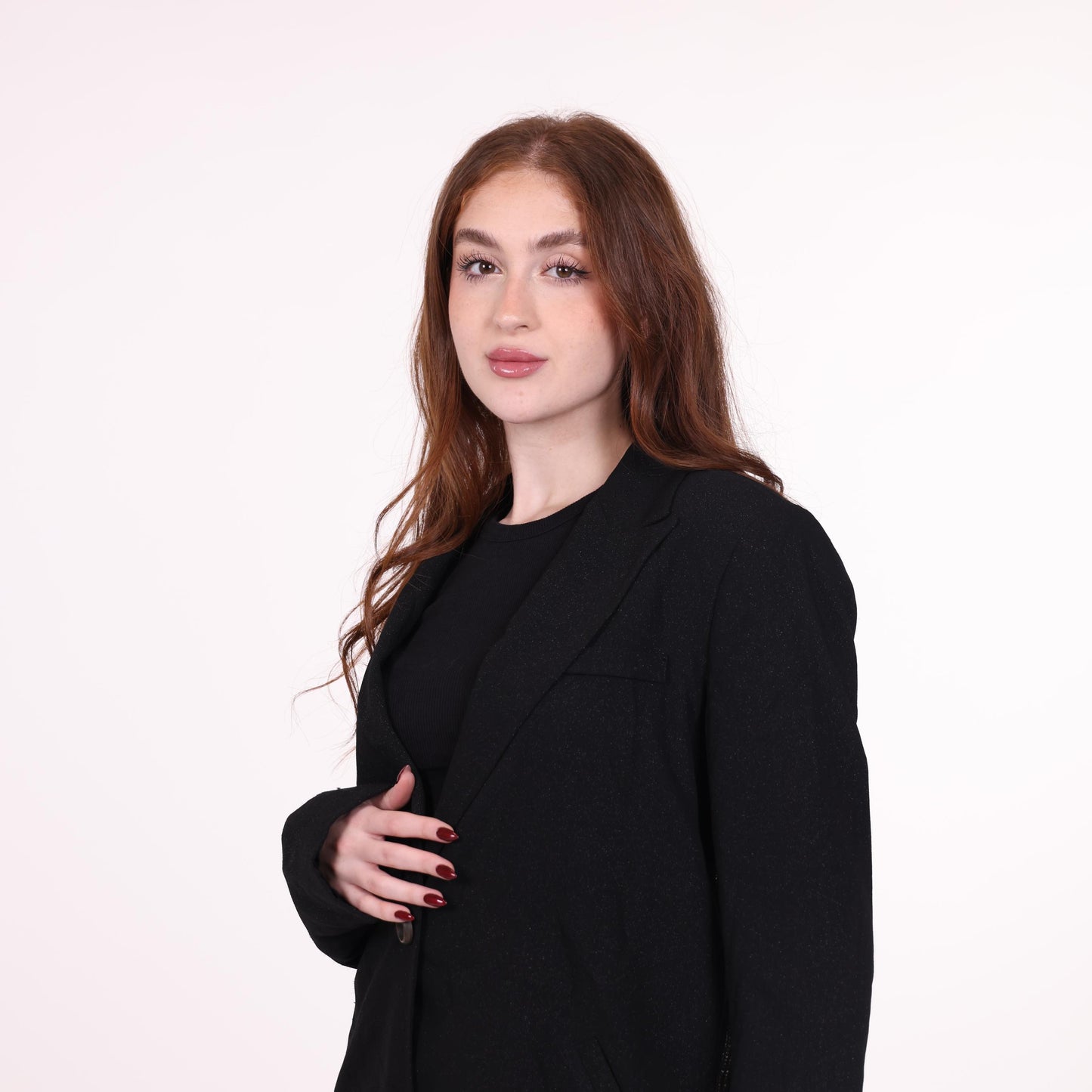Classic Black Single-Breasted Blazer with Sparkly Fabric