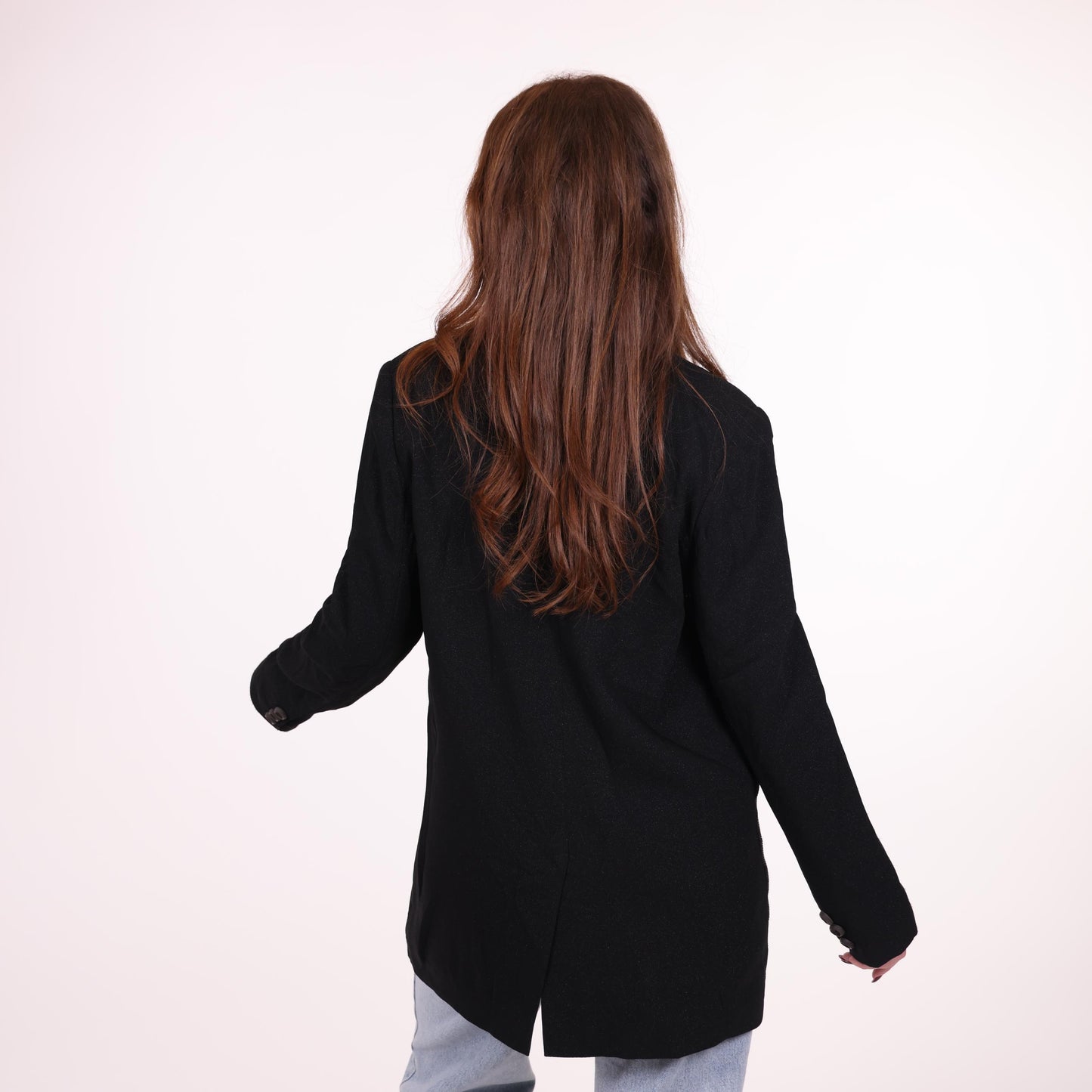 Classic Black Single-Breasted Blazer with Sparkly Fabric