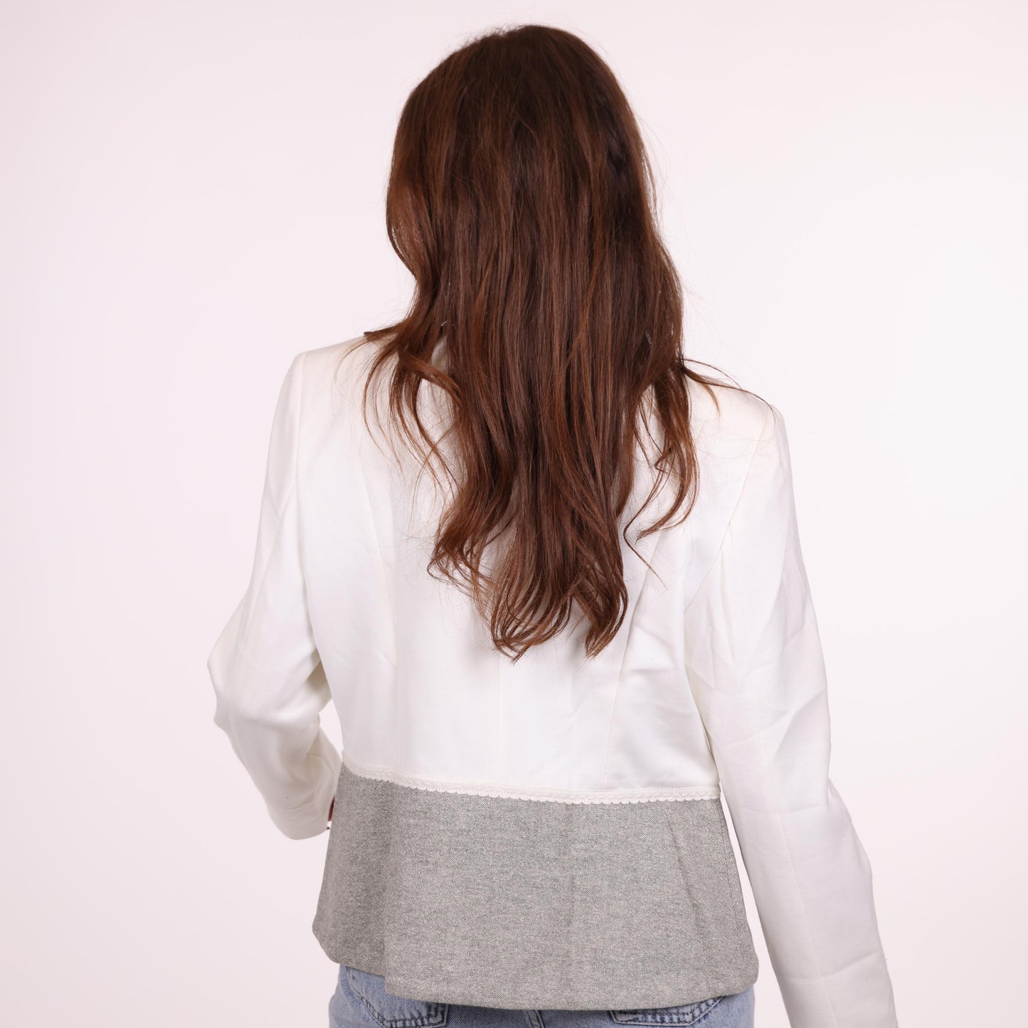Two-Tone White and Gray Embellished Collar Jacket