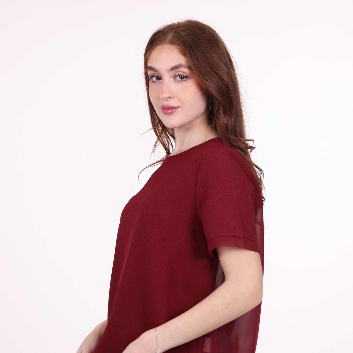 Burgundy Short-Sleeve Textured Top