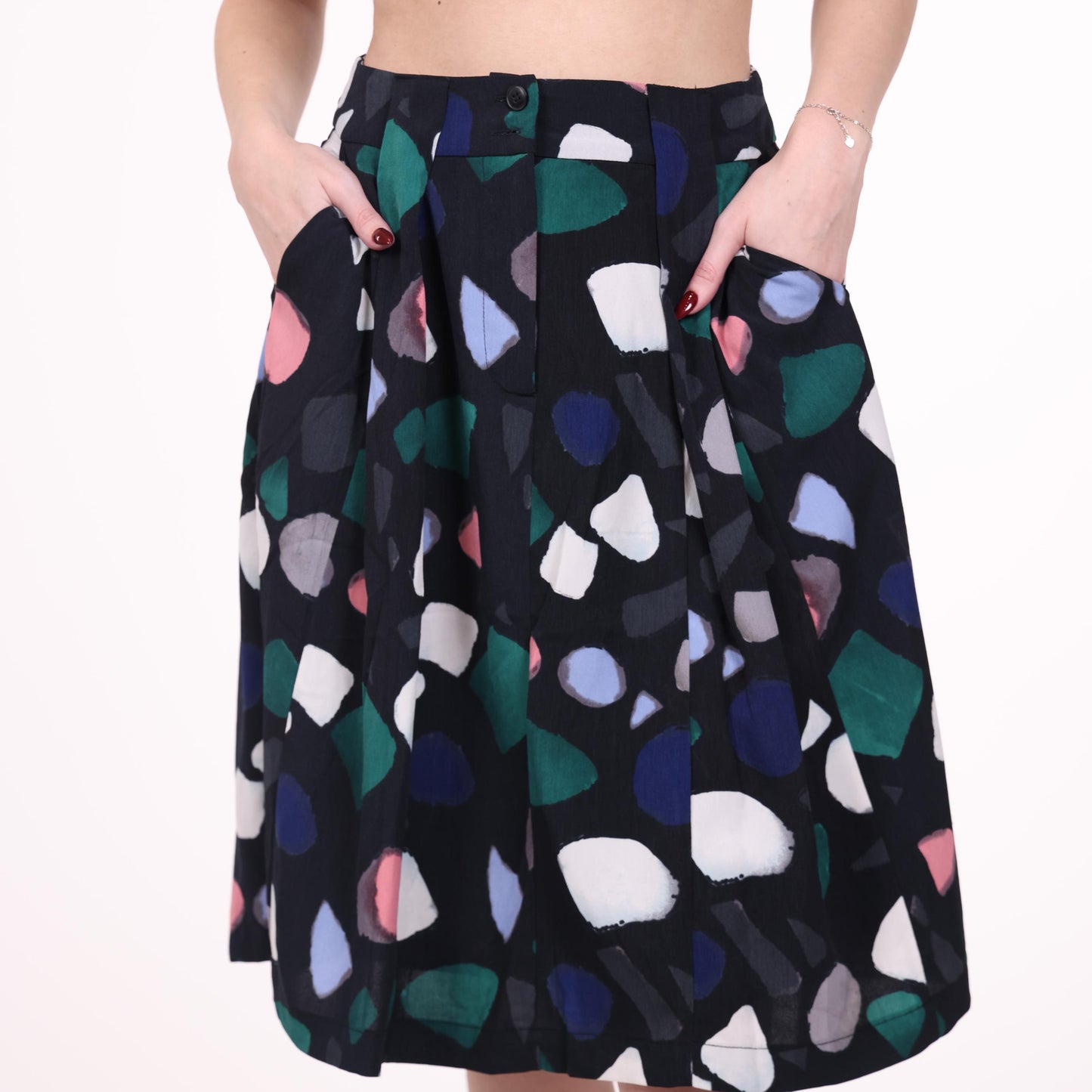 Black A-Line Skirt with Abstract Multicolor Print