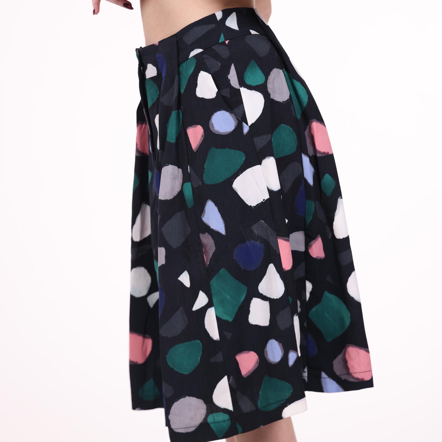 Black A-Line Skirt with Abstract Multicolor Print