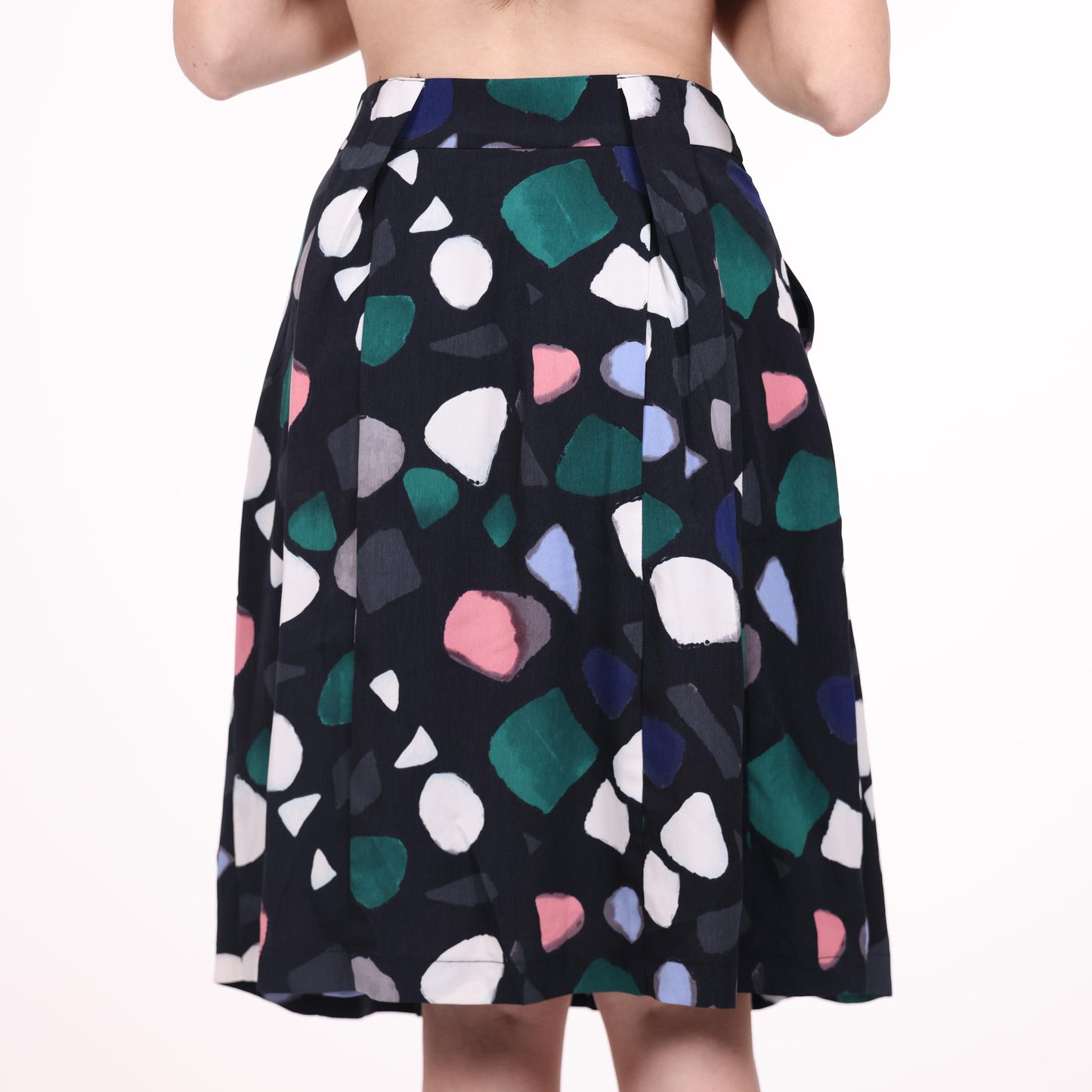 Black A-Line Skirt with Abstract Multicolor Print