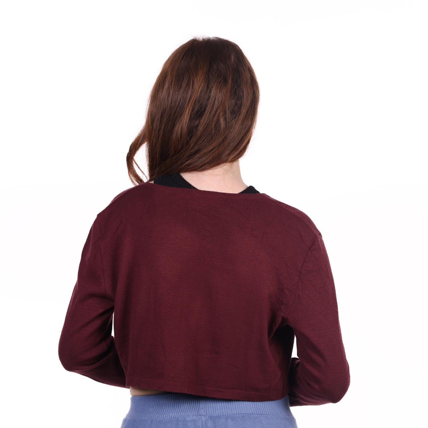 Burgundy Cropped Cardigan with Long Sleeves