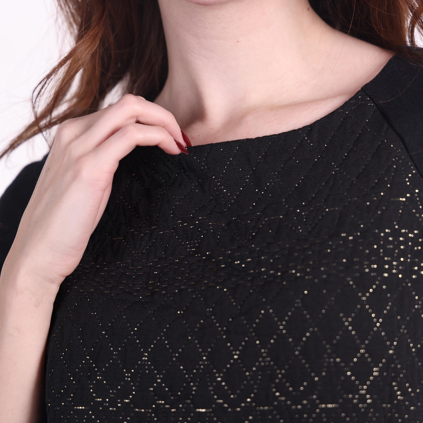 Black Quilted Short-Sleeve Top with Textured Detailing