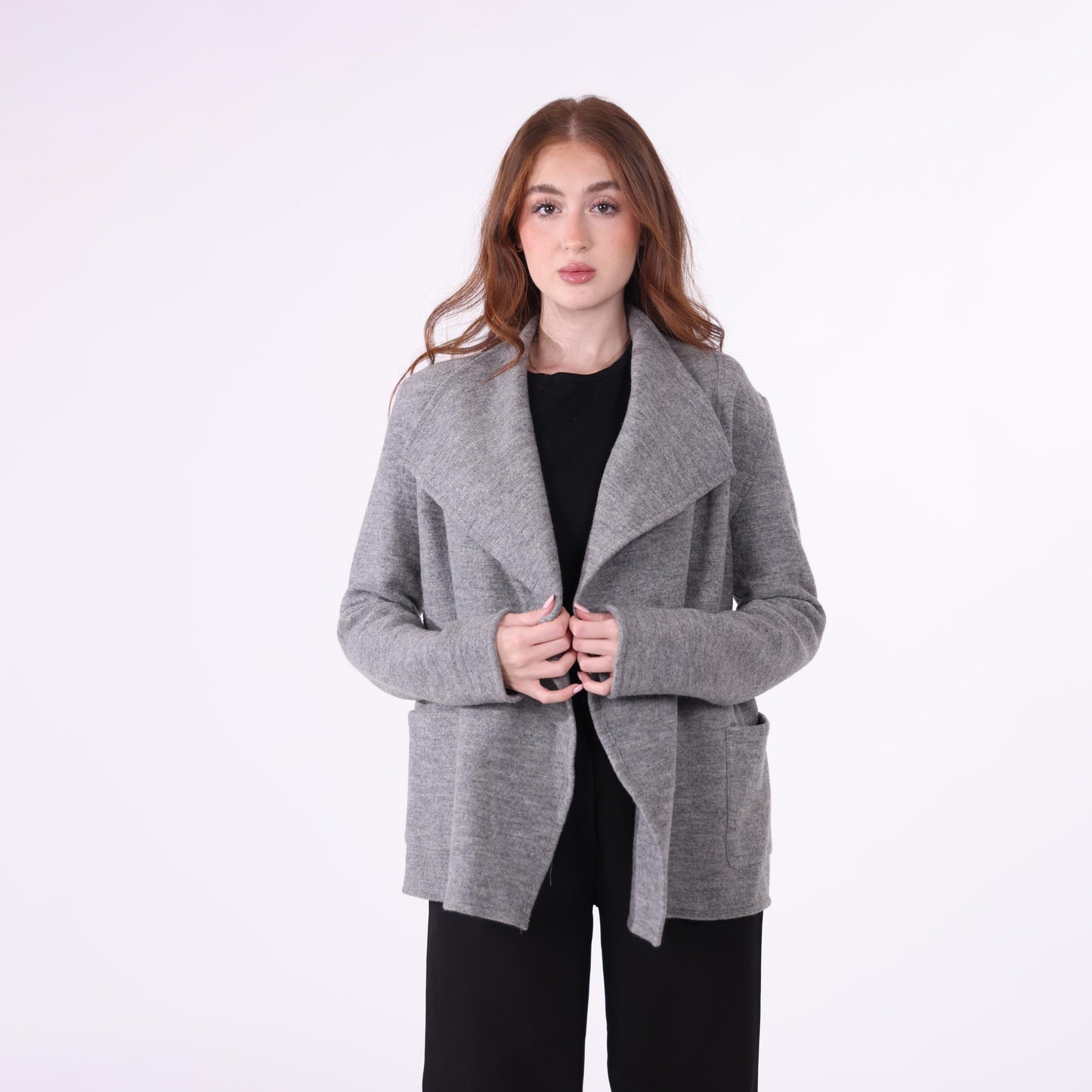 Grey Knit Open-Front Jacket