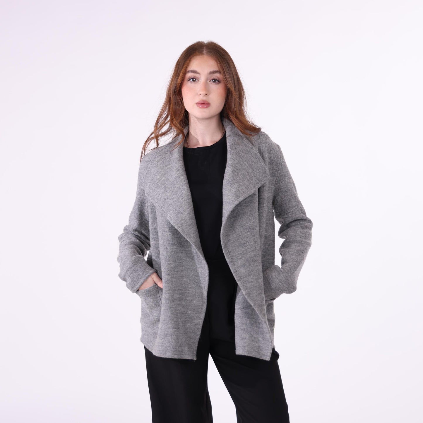 Grey Knit Open-Front Jacket
