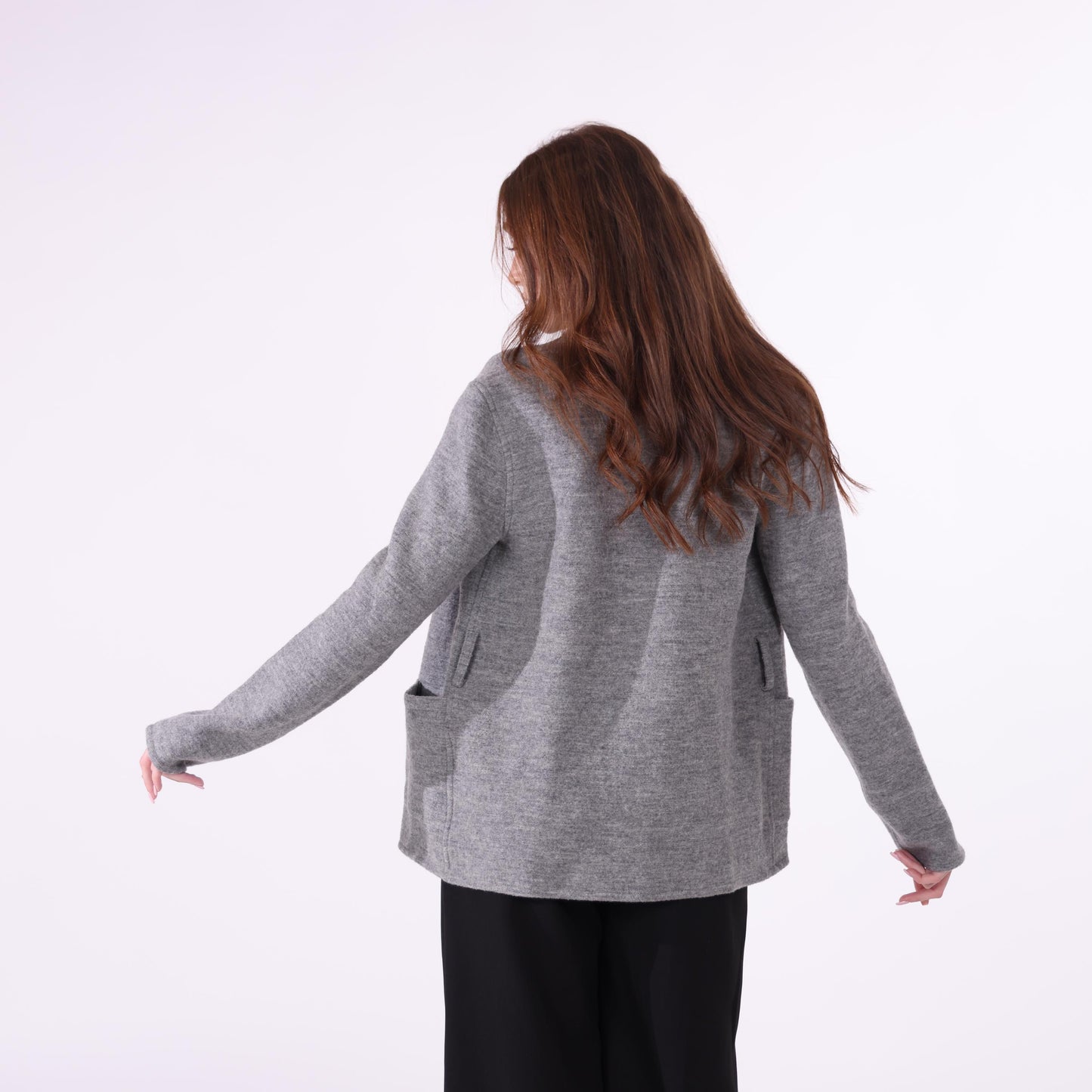 Grey Knit Open-Front Jacket