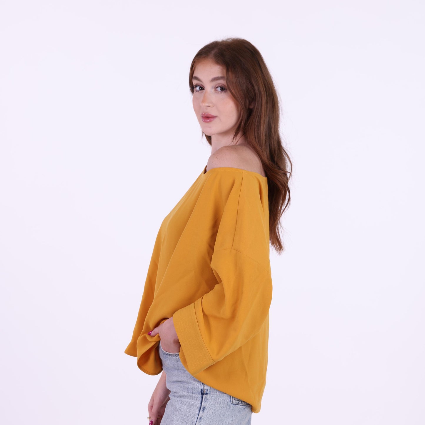 Mustard Yellow Off-Shoulder Oversized Top