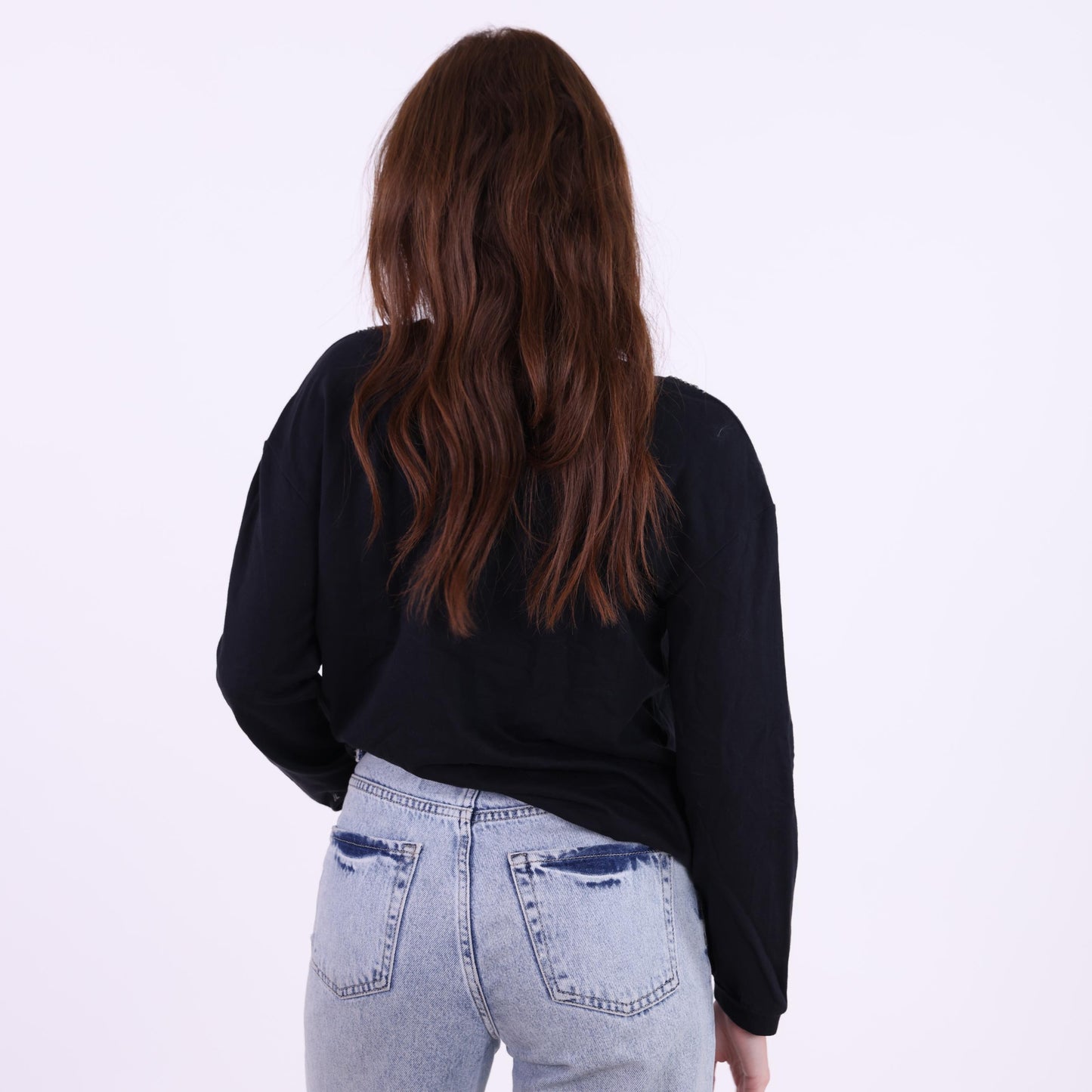 Black Long Sleeve Top with Tribal Embroidery