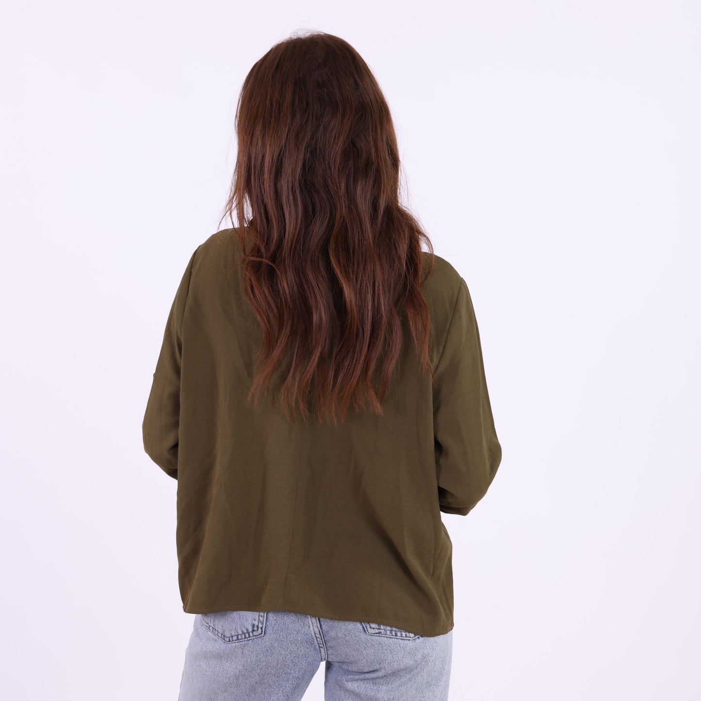 Olive Green Pleated Blouse with Peter Pan Collar