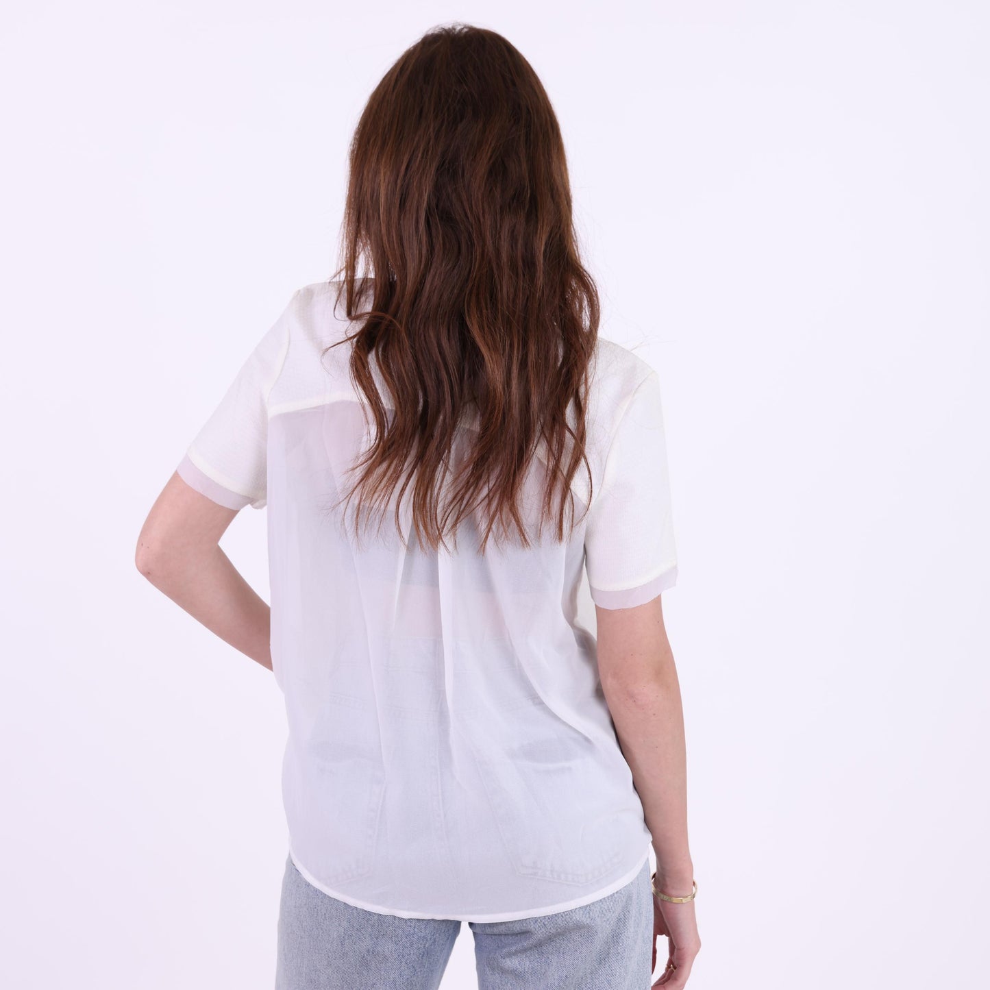 Textured Off-White Short Sleeve Blouse