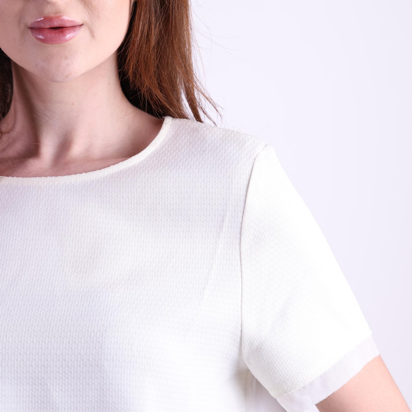 Textured Off-White Short Sleeve Blouse
