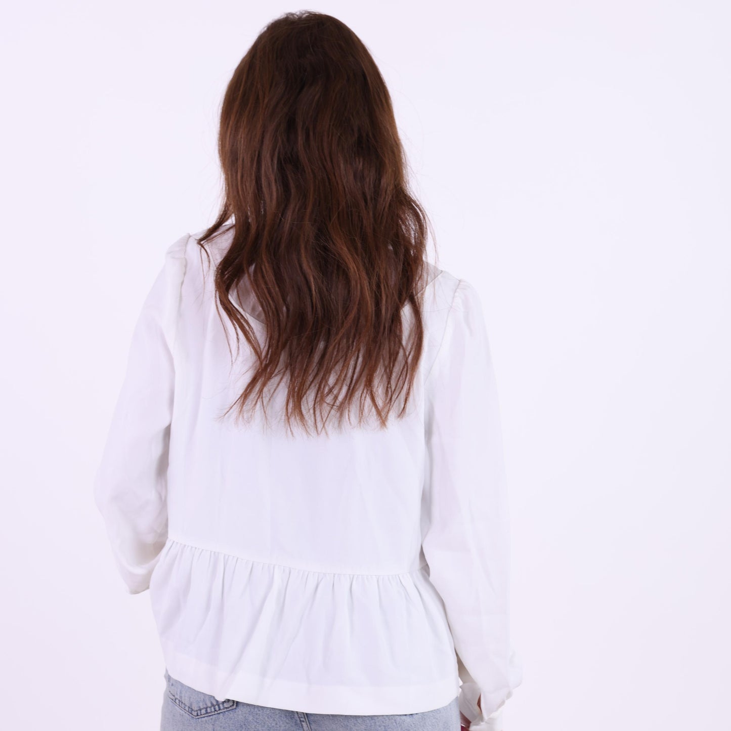 White Sheer Yoke Blouse with Neck Tie