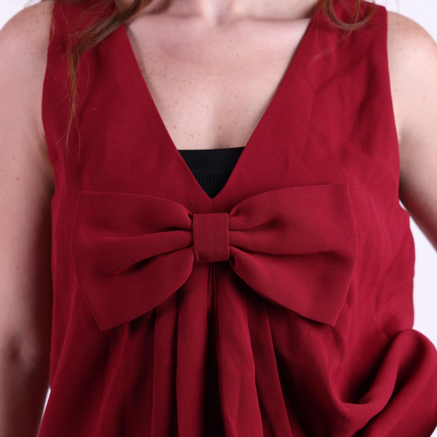 Sleeveless Burgundy Top with Front Bow Detail