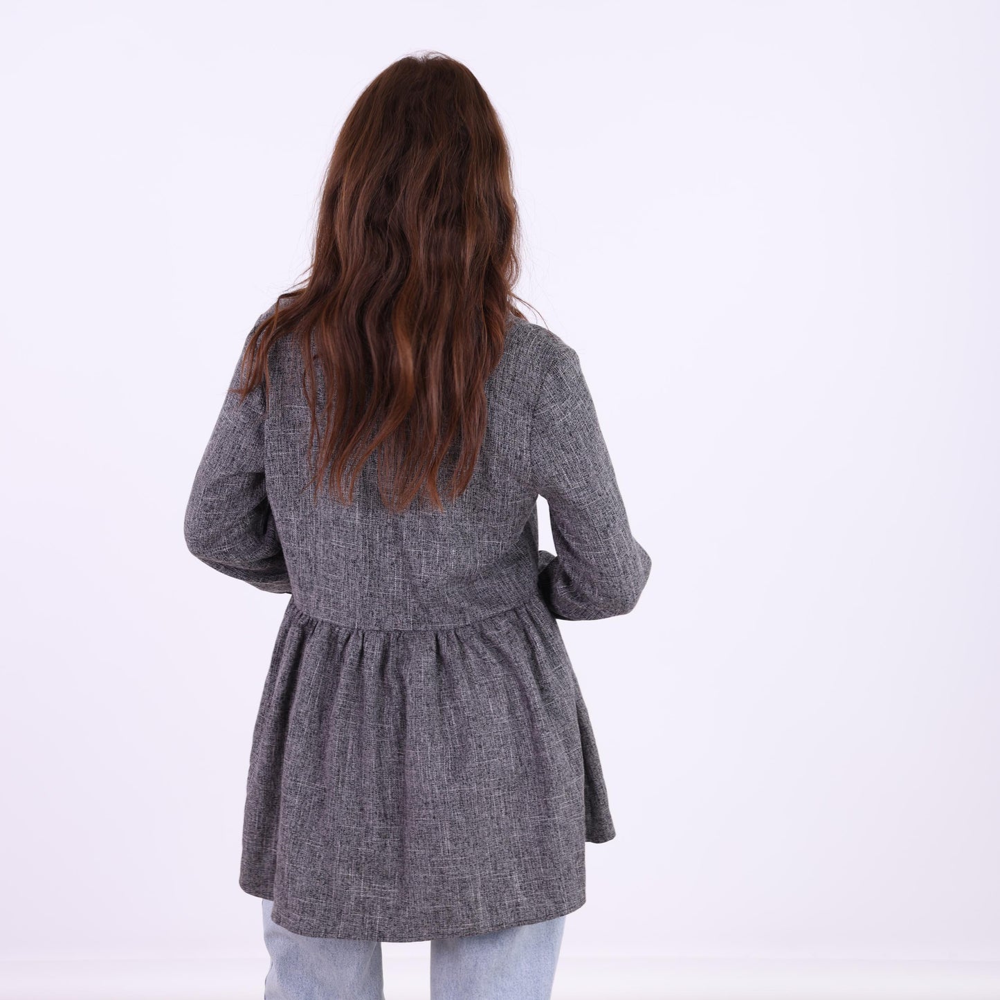 Textured Grey Peplum Shirt Top