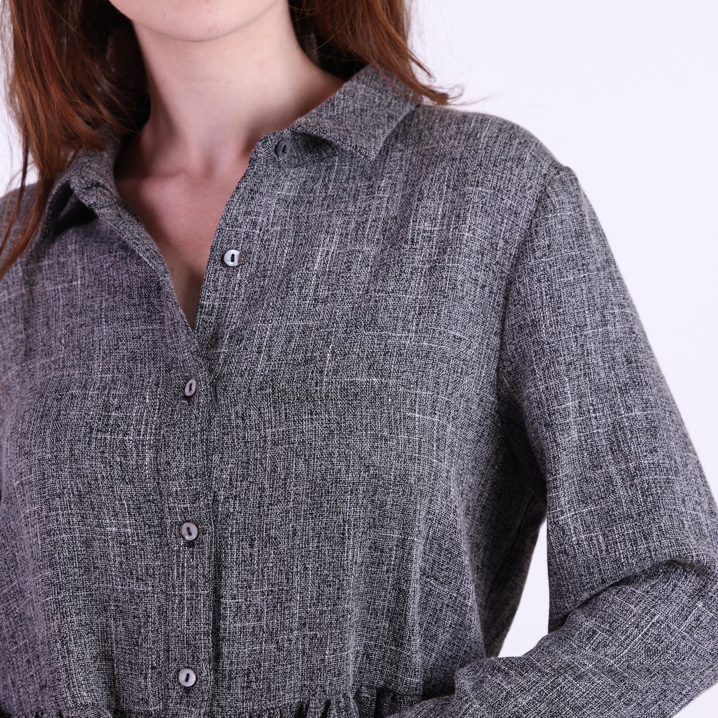 Textured Grey Peplum Shirt Top