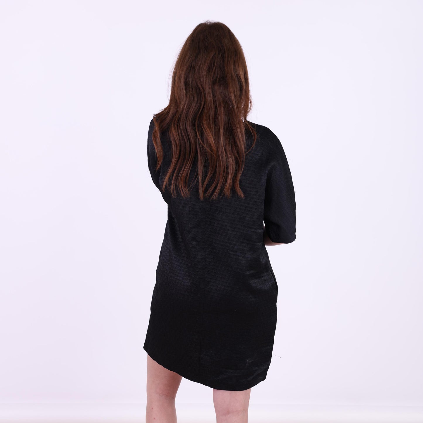 Black Textured Shift Dress with Half Sleeve