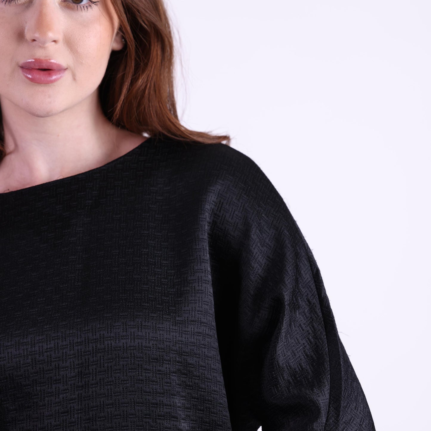 Black Textured Shift Dress with Half Sleeve