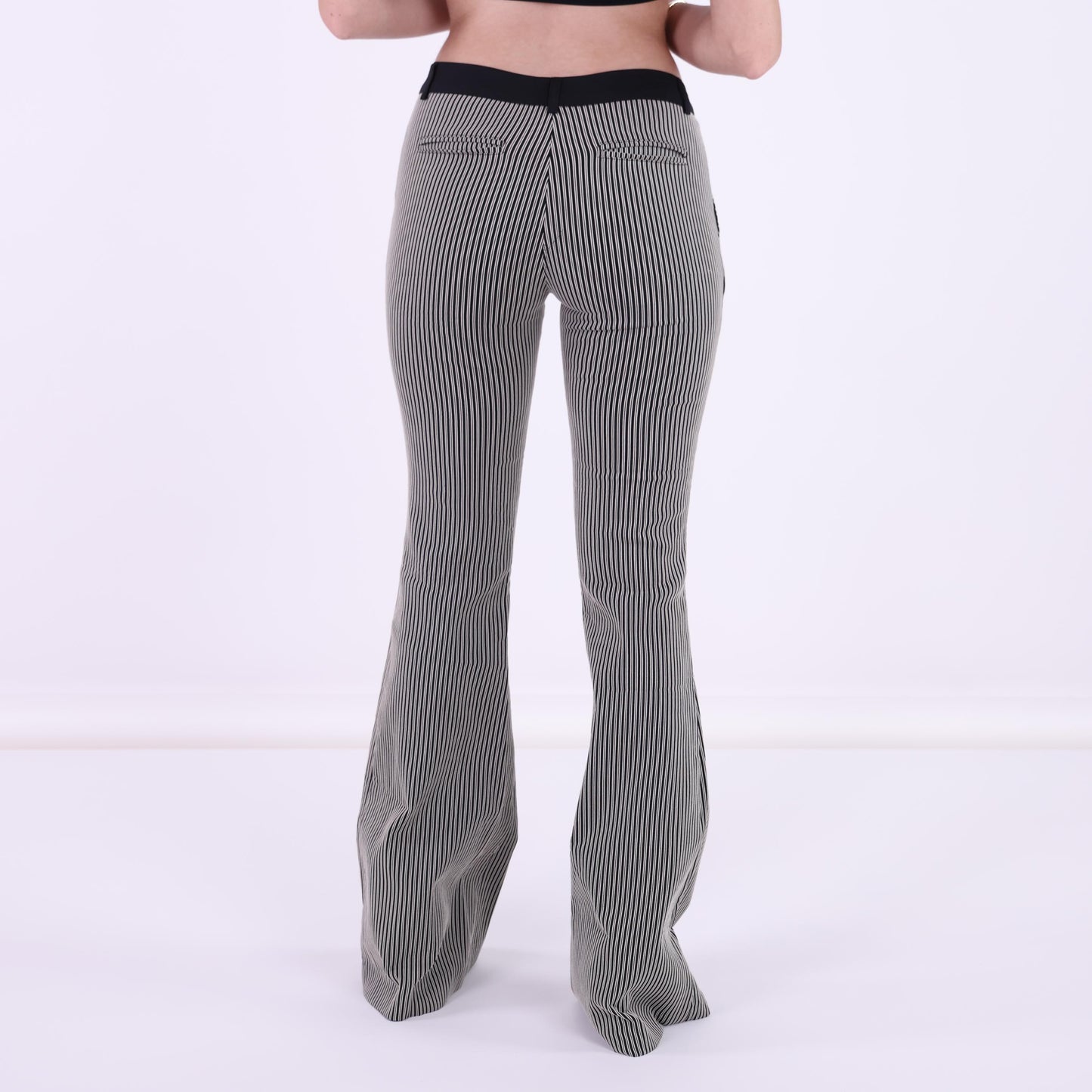 Striped Flared Trousers with Contrast Waistband