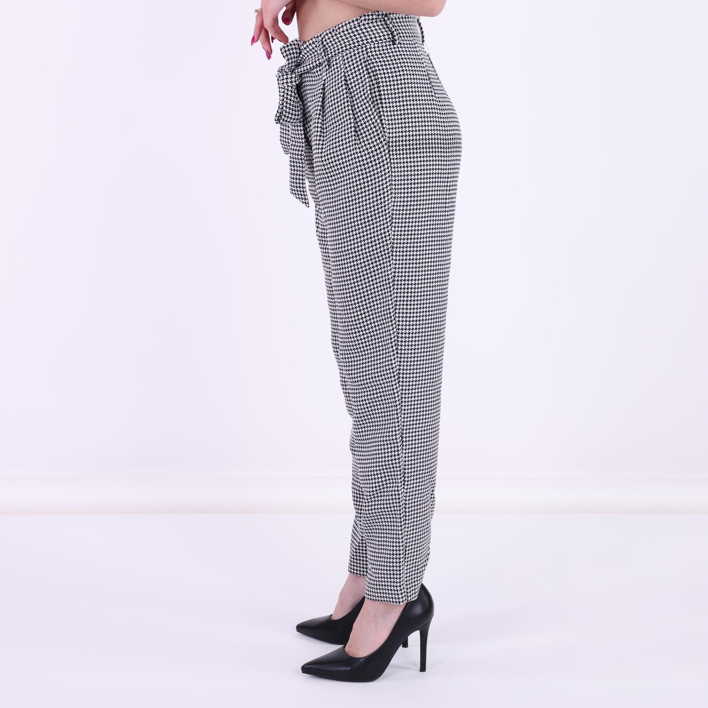 Black and White Houndstooth High-Waisted Pants