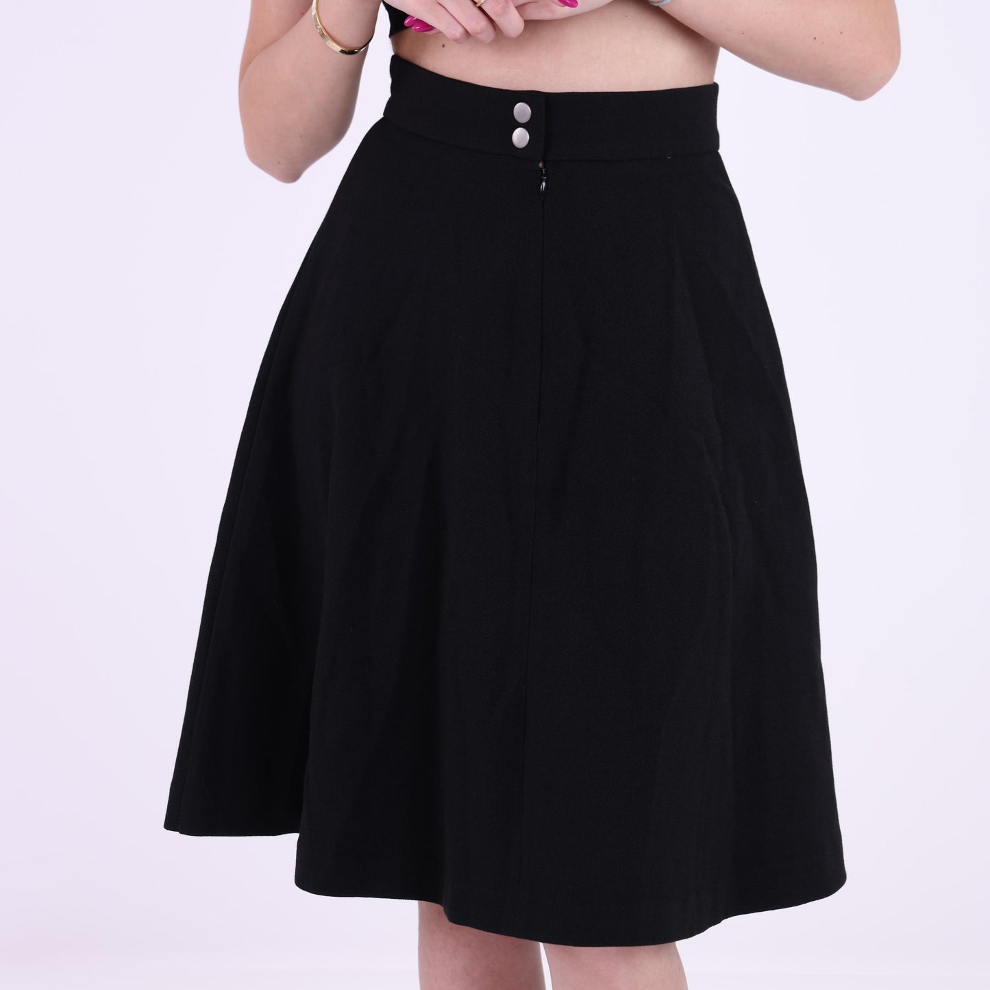 Black A-Line Midi Skirt with Button Detail