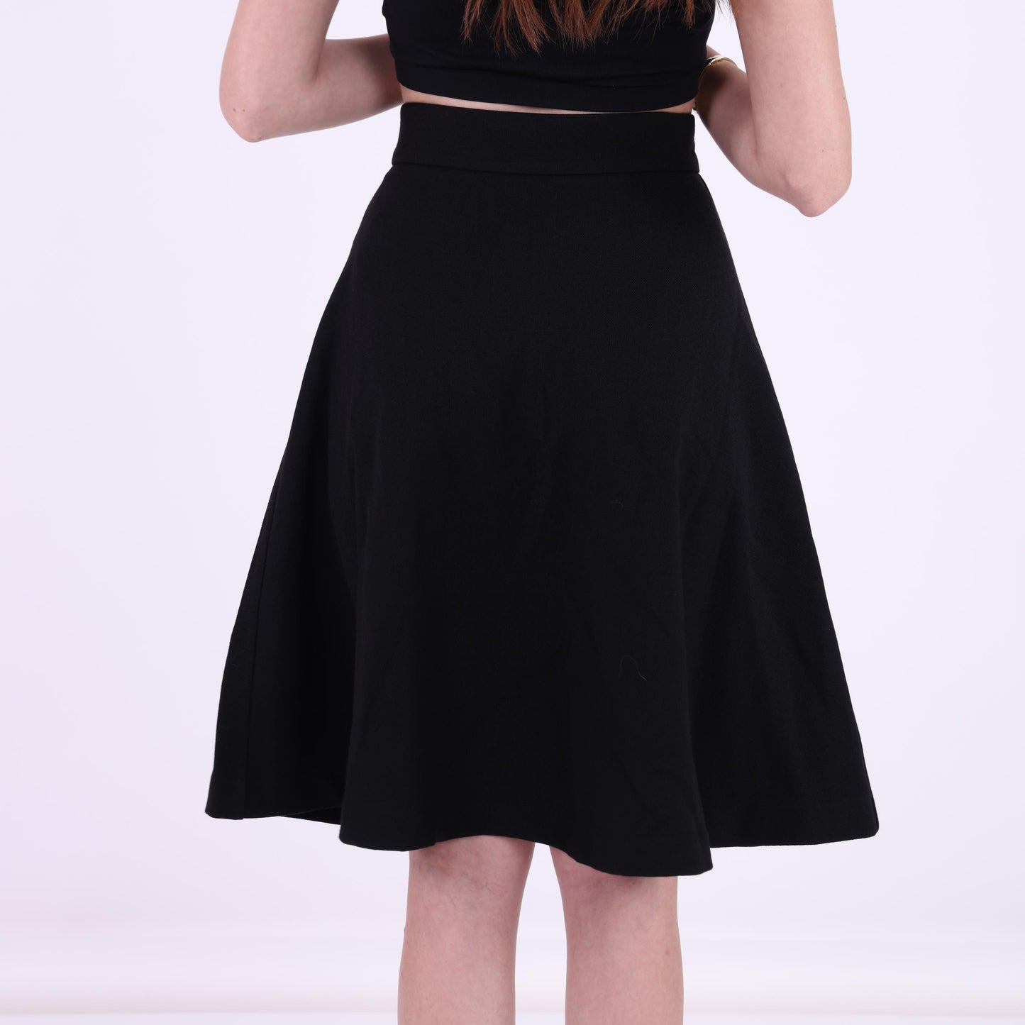 Black A-Line Midi Skirt with Button Detail