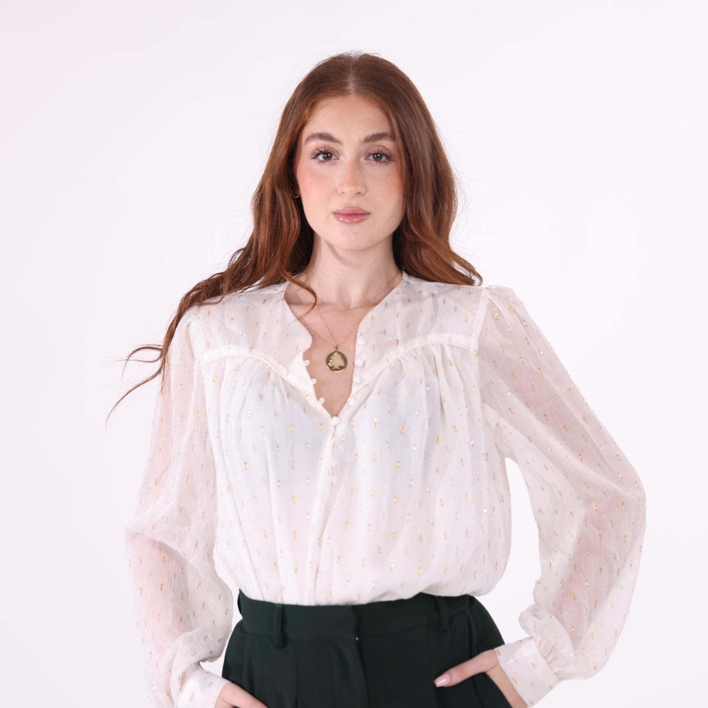Delicate Blouse with Gold Embroidery