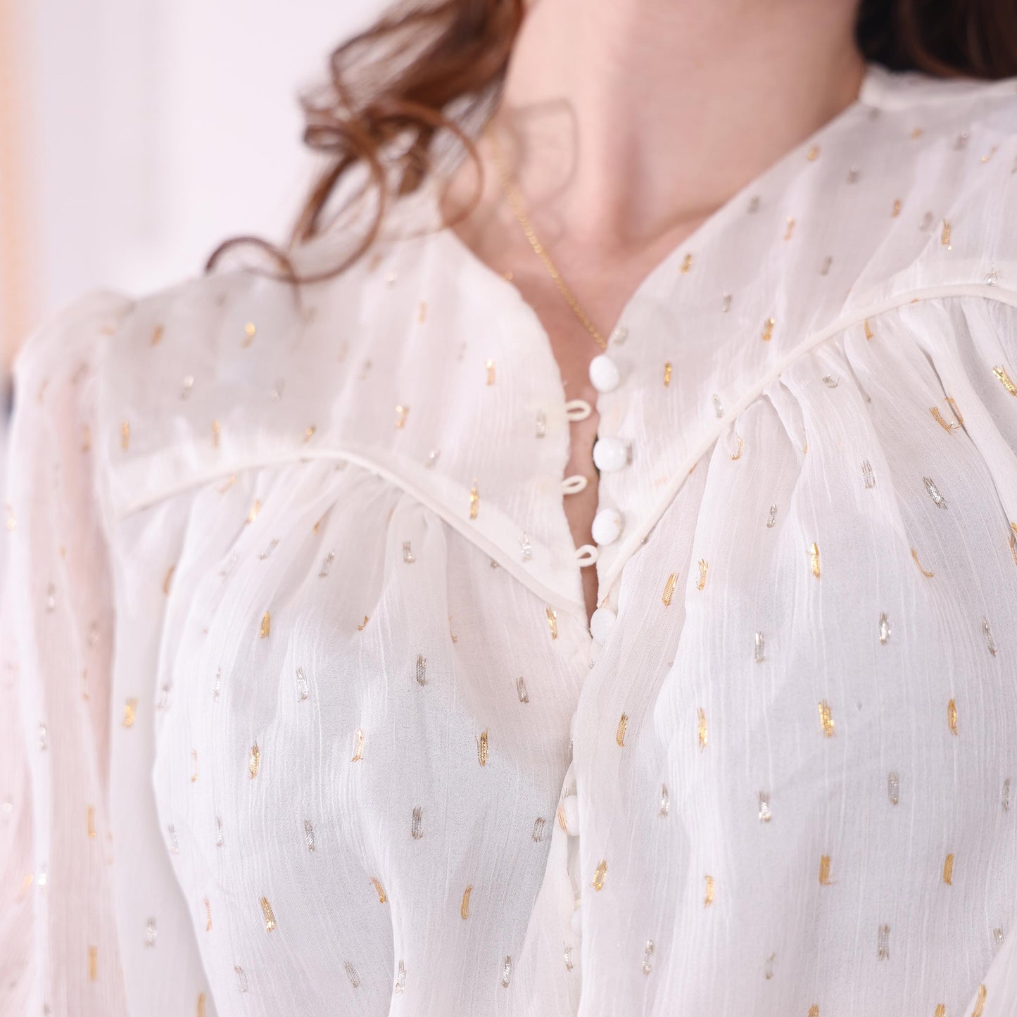 Delicate Blouse with Gold Embroidery