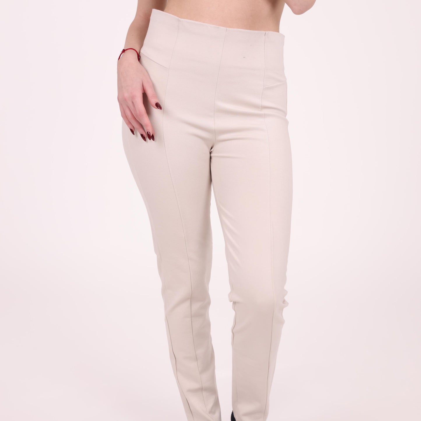 High-Waisted Cream Slim-Fit Pants