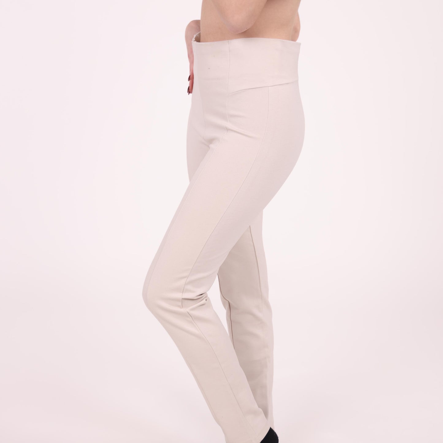 High-Waisted Cream Slim-Fit Pants