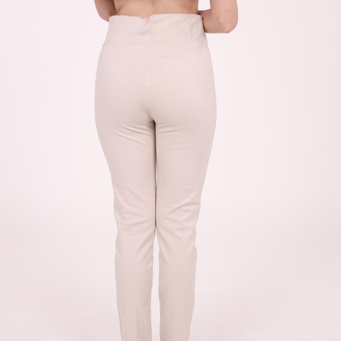 High-Waisted Cream Slim-Fit Pants