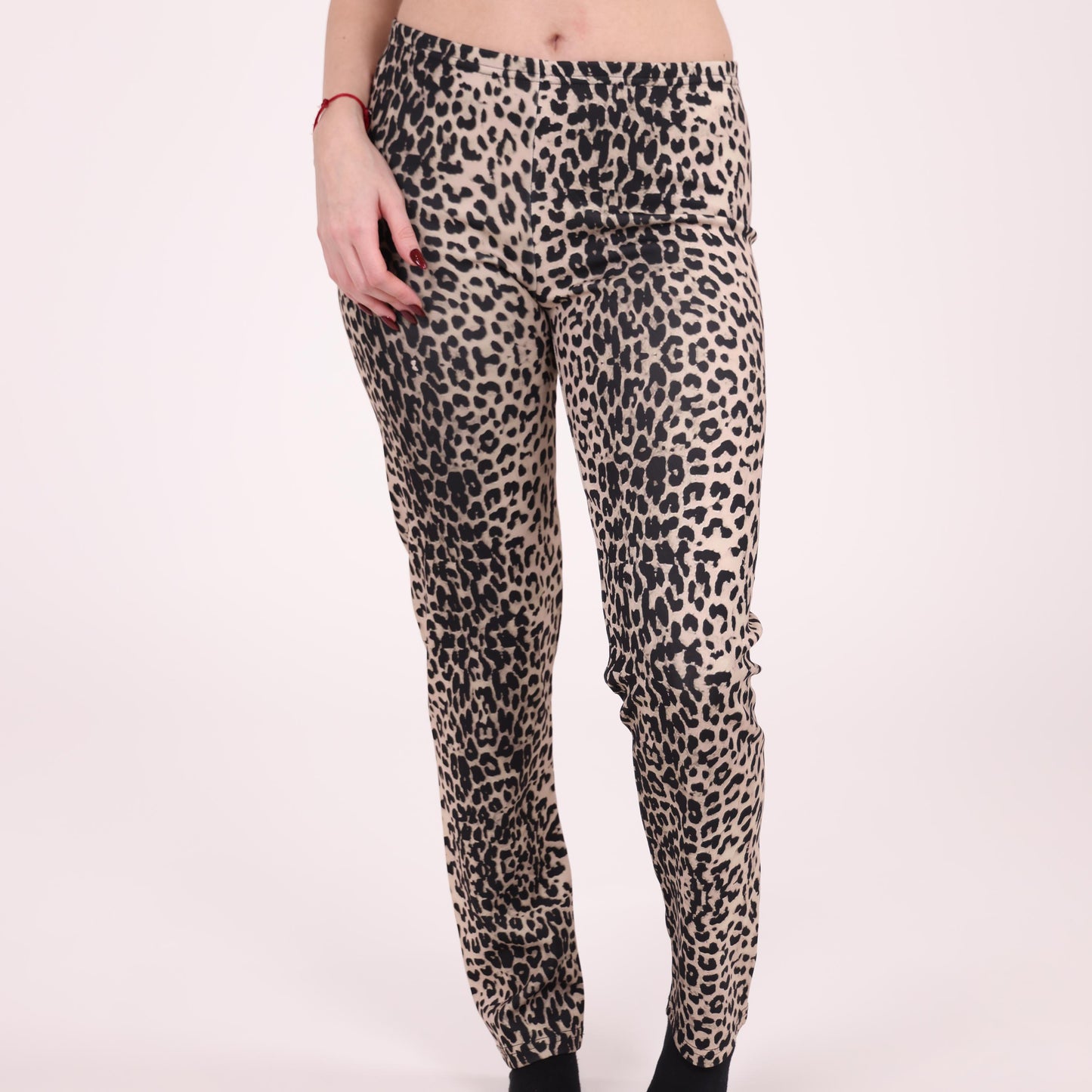 Beige Leopard Print Slim-Fit Pants