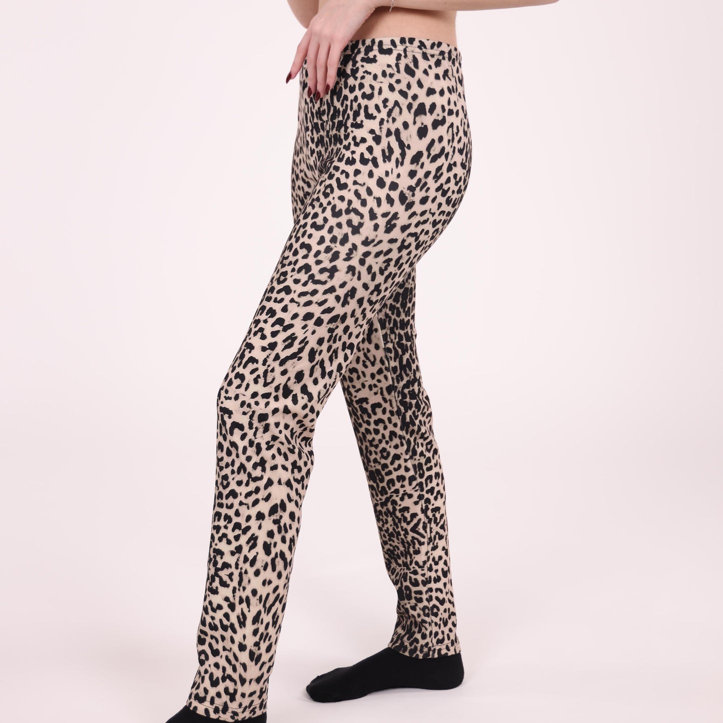 Beige Leopard Print Slim-Fit Pants