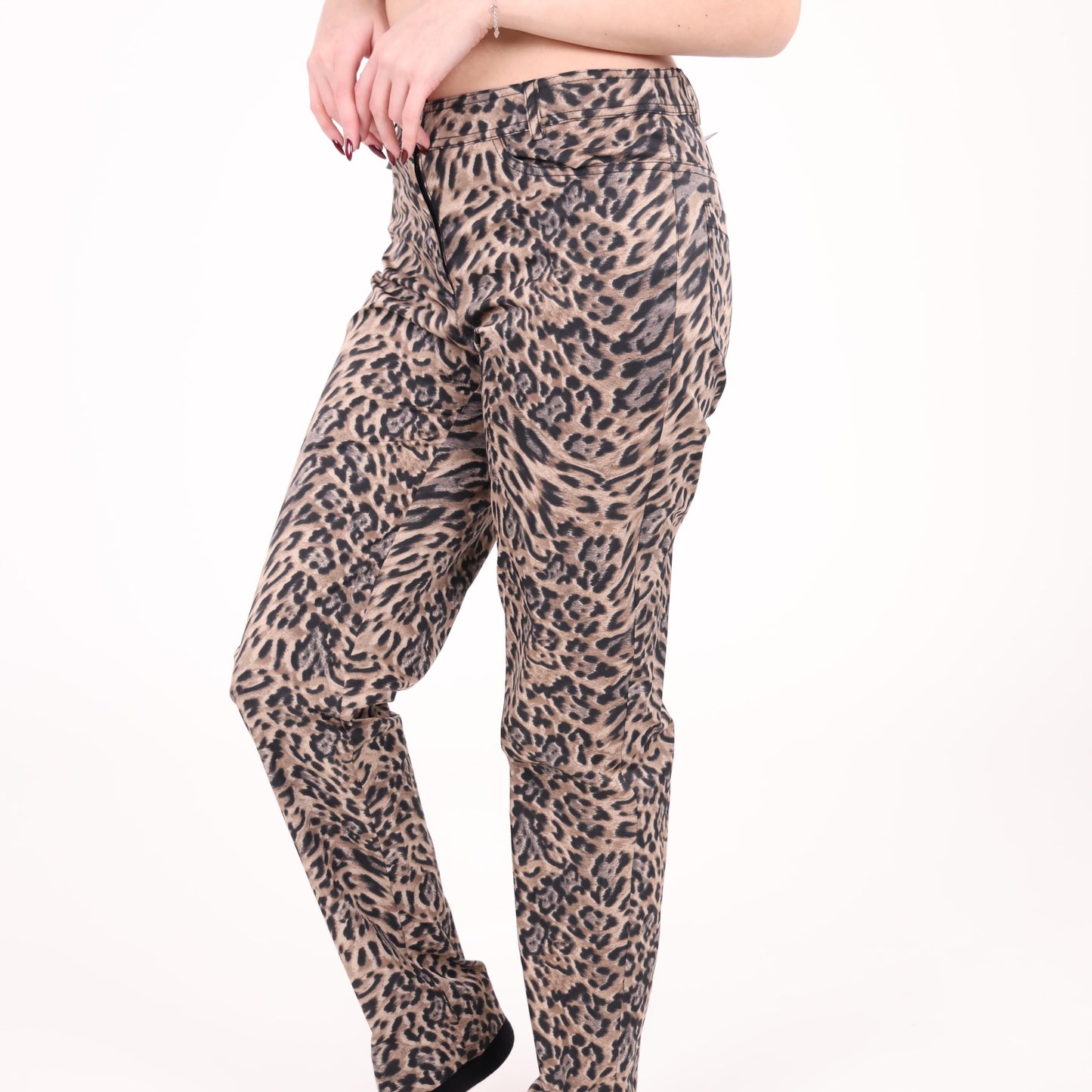 Beige Leopard Print Straight-Leg Pants