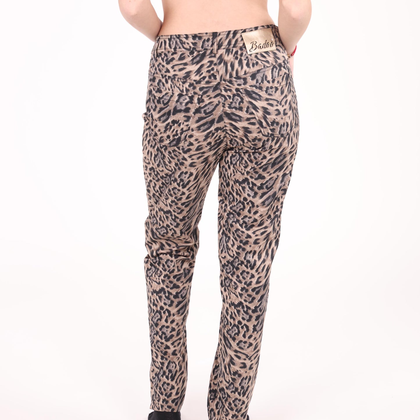 Beige Leopard Print Straight-Leg Pants