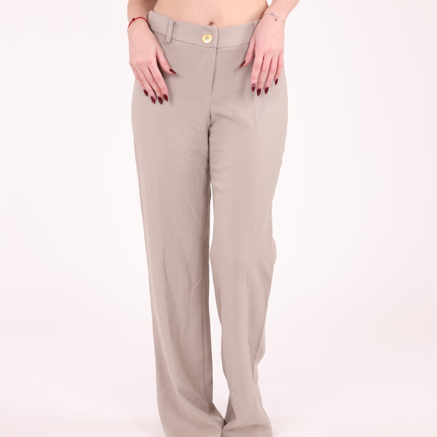 Beige Wide-Leg Tailored Trousers