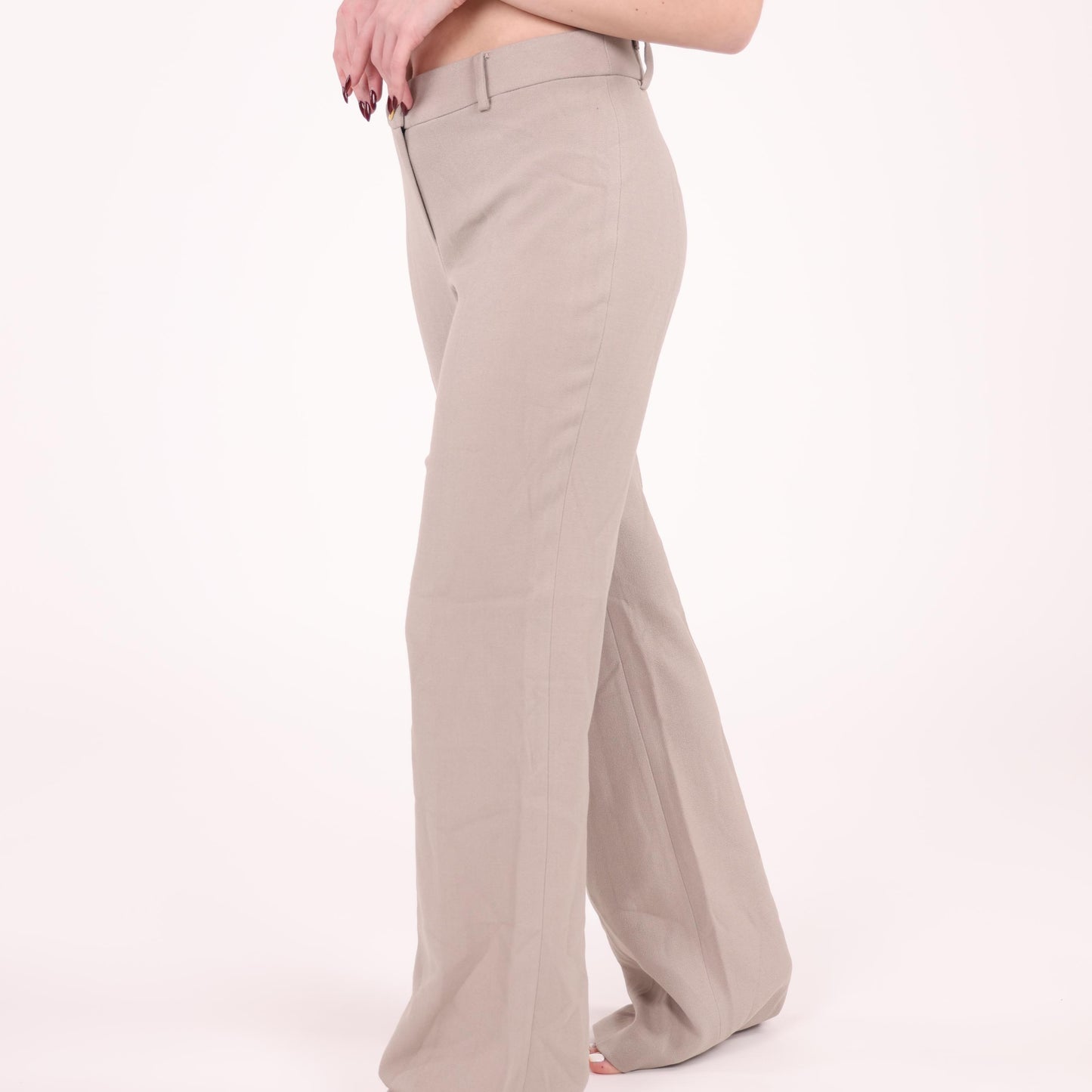 Beige Wide-Leg Tailored Trousers