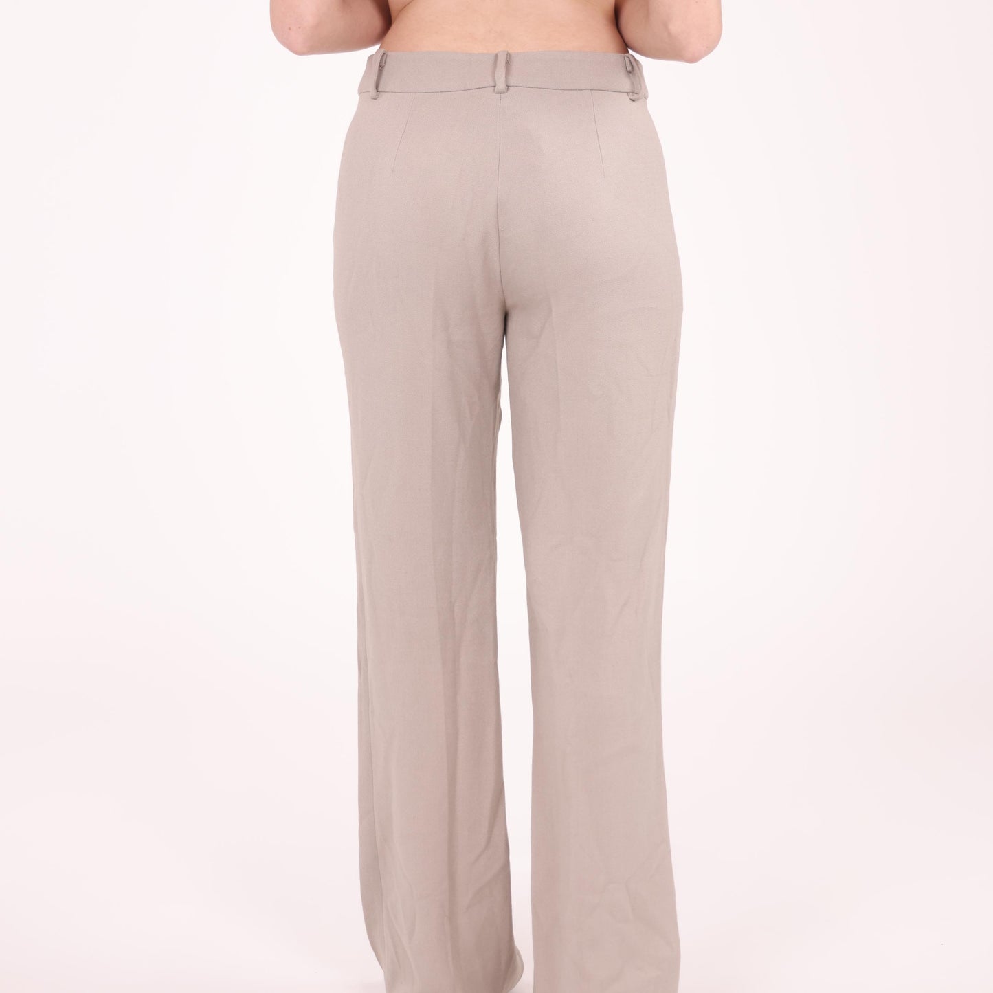 Beige Wide-Leg Tailored Trousers