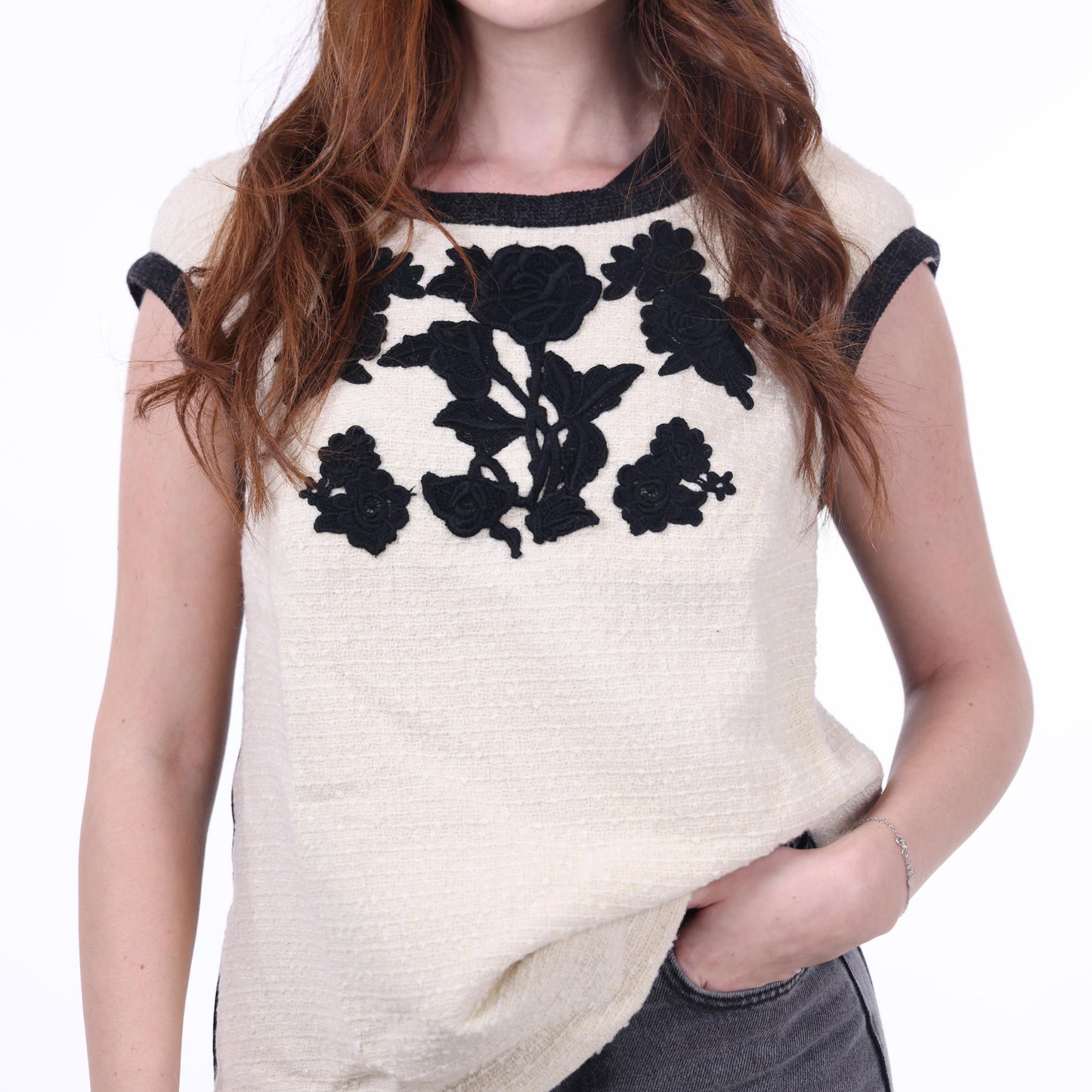 Ivory Floral Embroidered Top