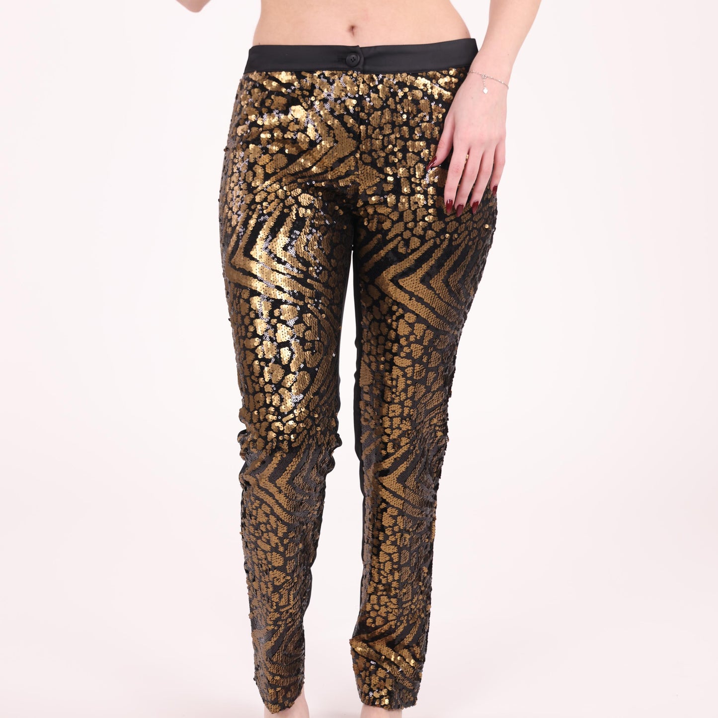 Gold and Black Sequin Patterned Pants